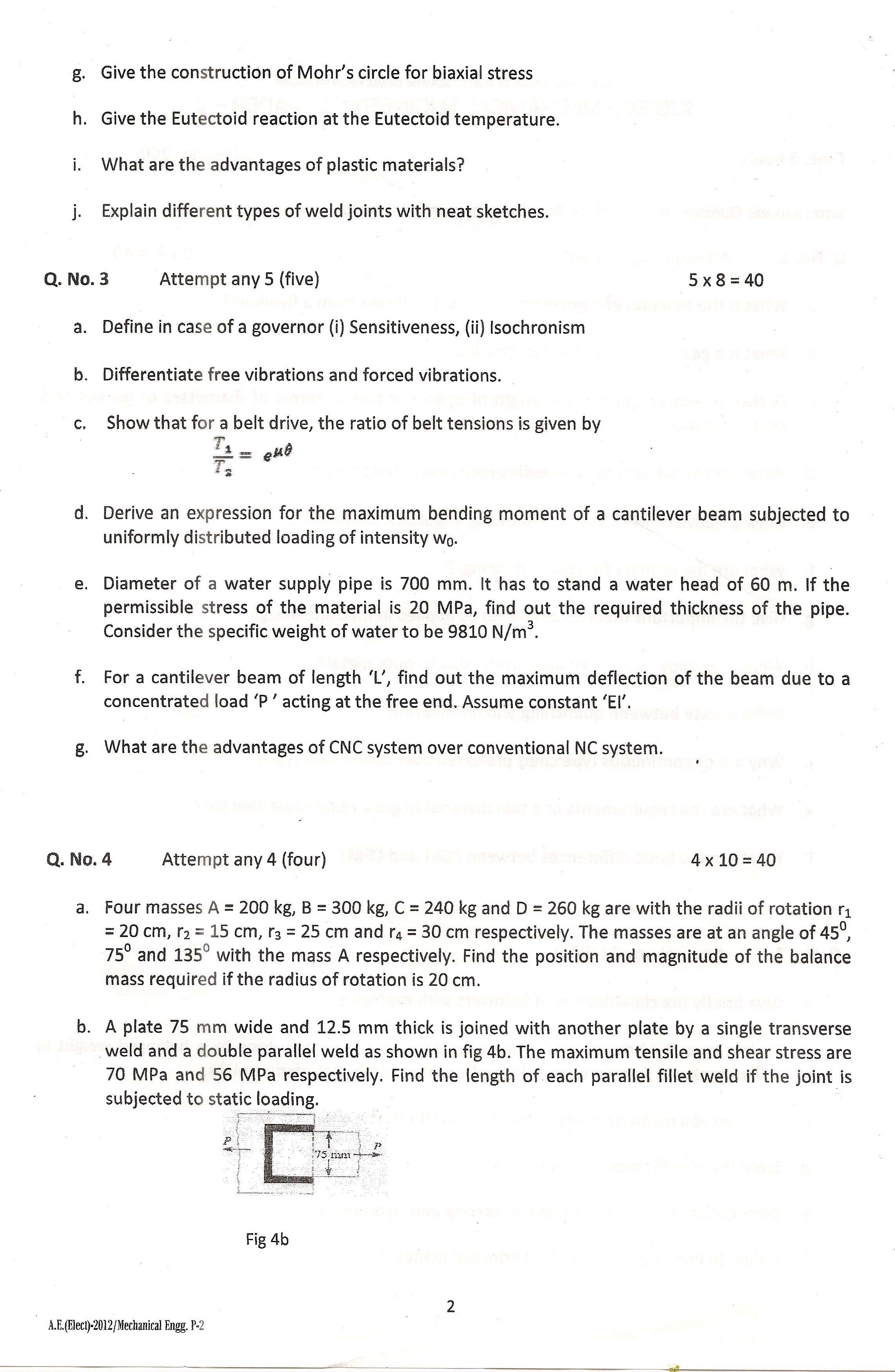 APPSC AE Electrical Exam 2012 Mechanical Engineering Paper II 2