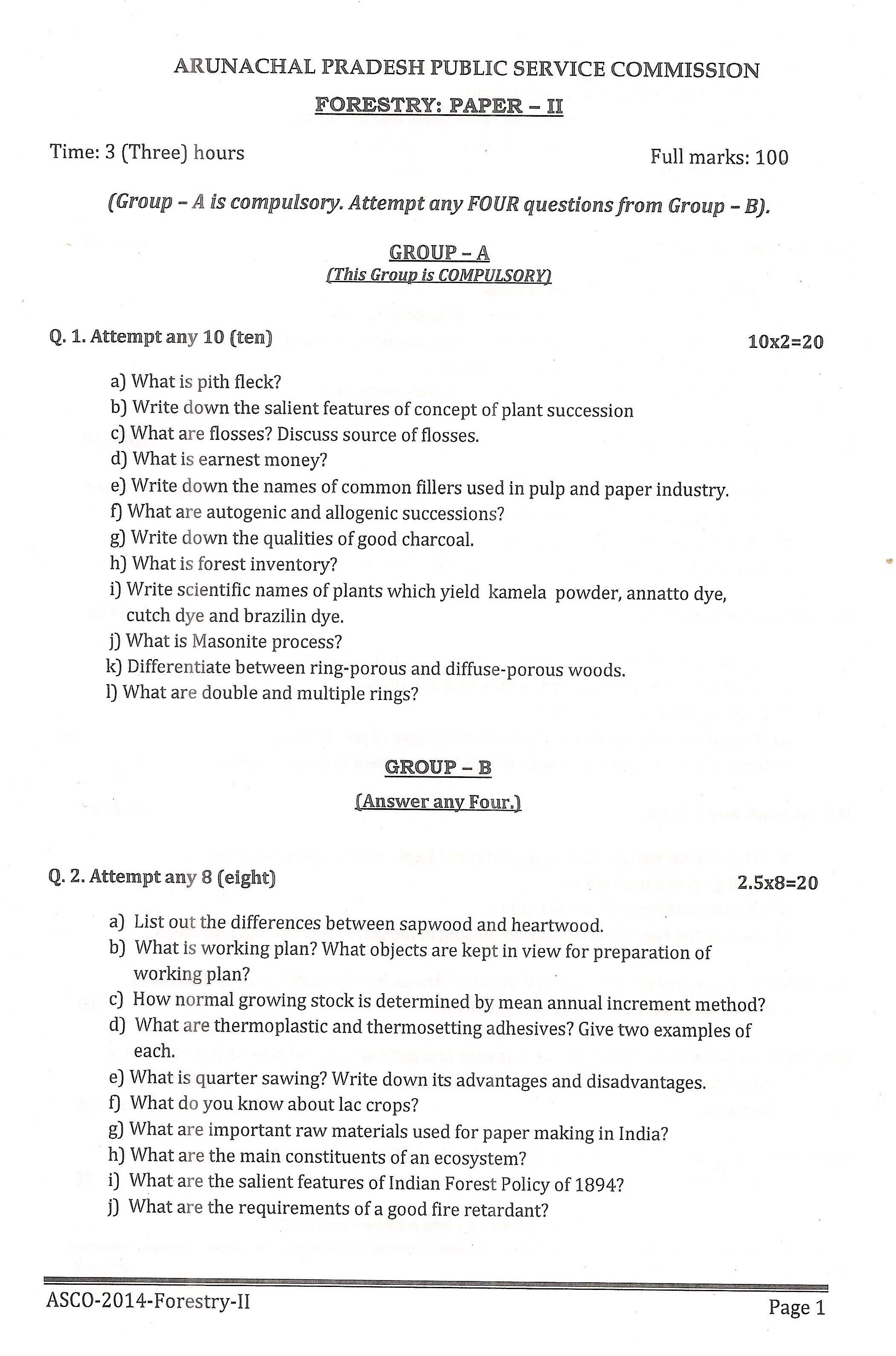 APPSC ASCO Forestry Paper II Exam Question Paper 2014 1