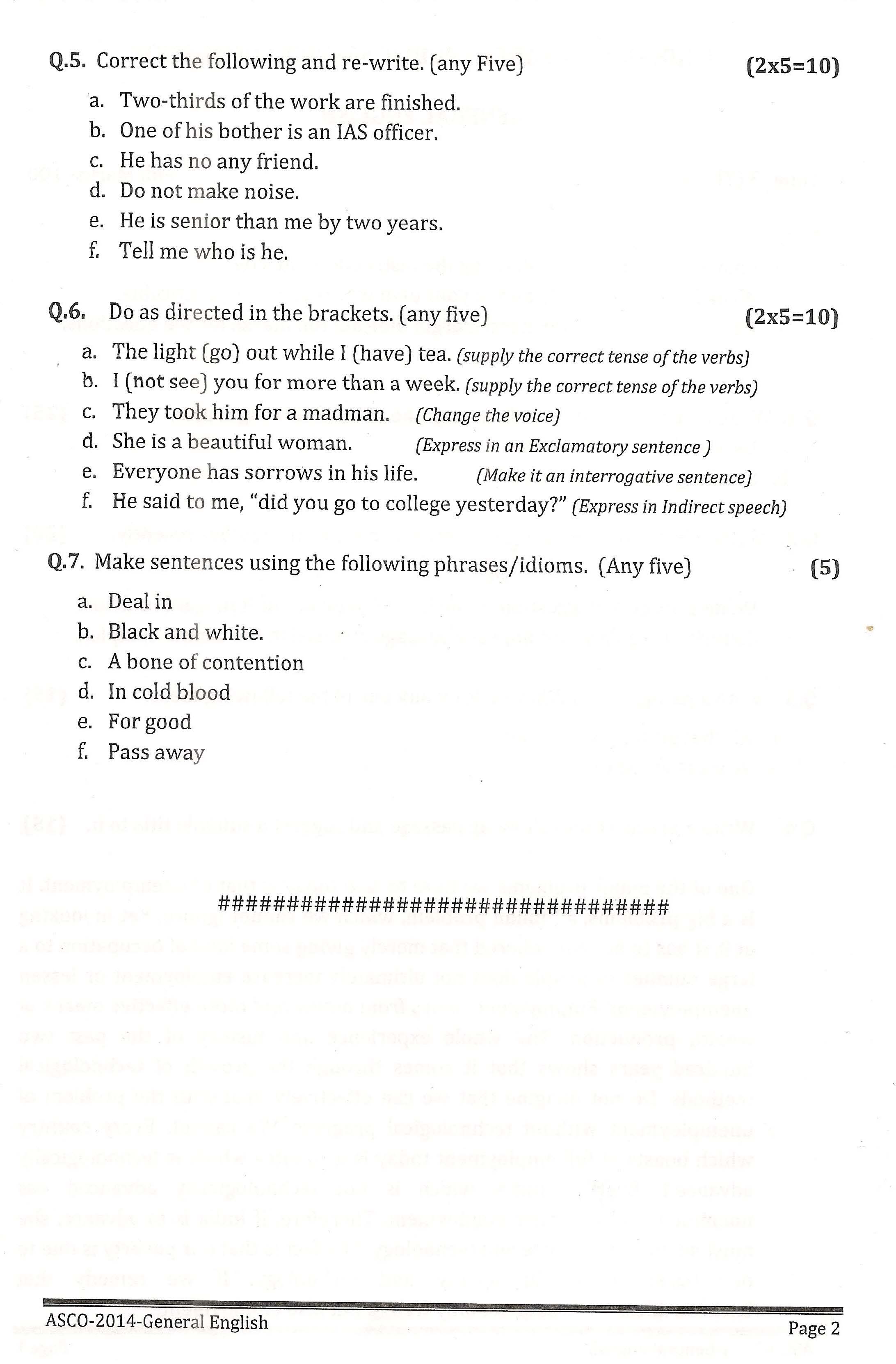 APPSC ASCO General English Exam Question Paper 2014 2
