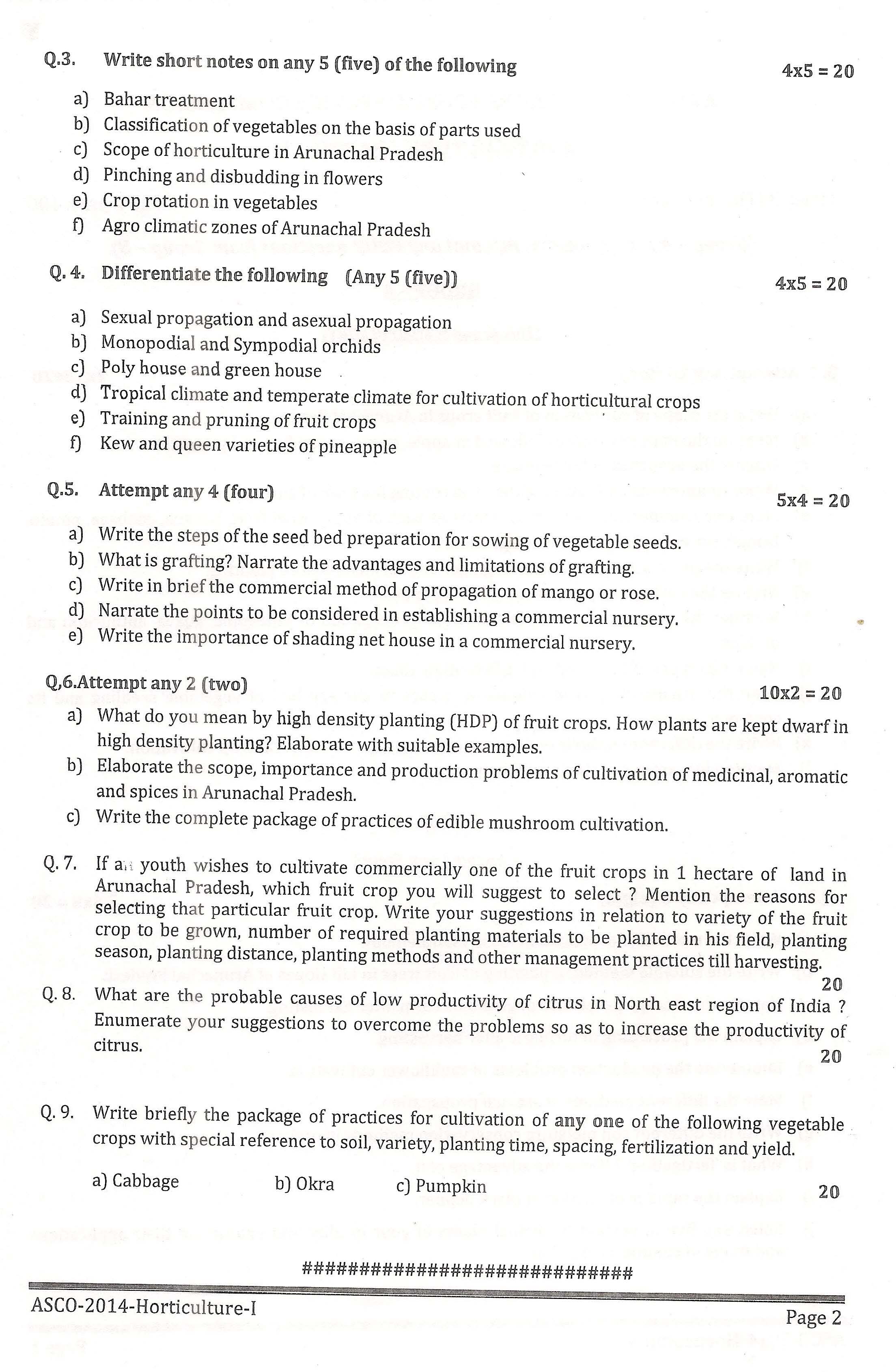 APPSC ASCO Horticulture Paper I Exam Question Paper 2014 2
