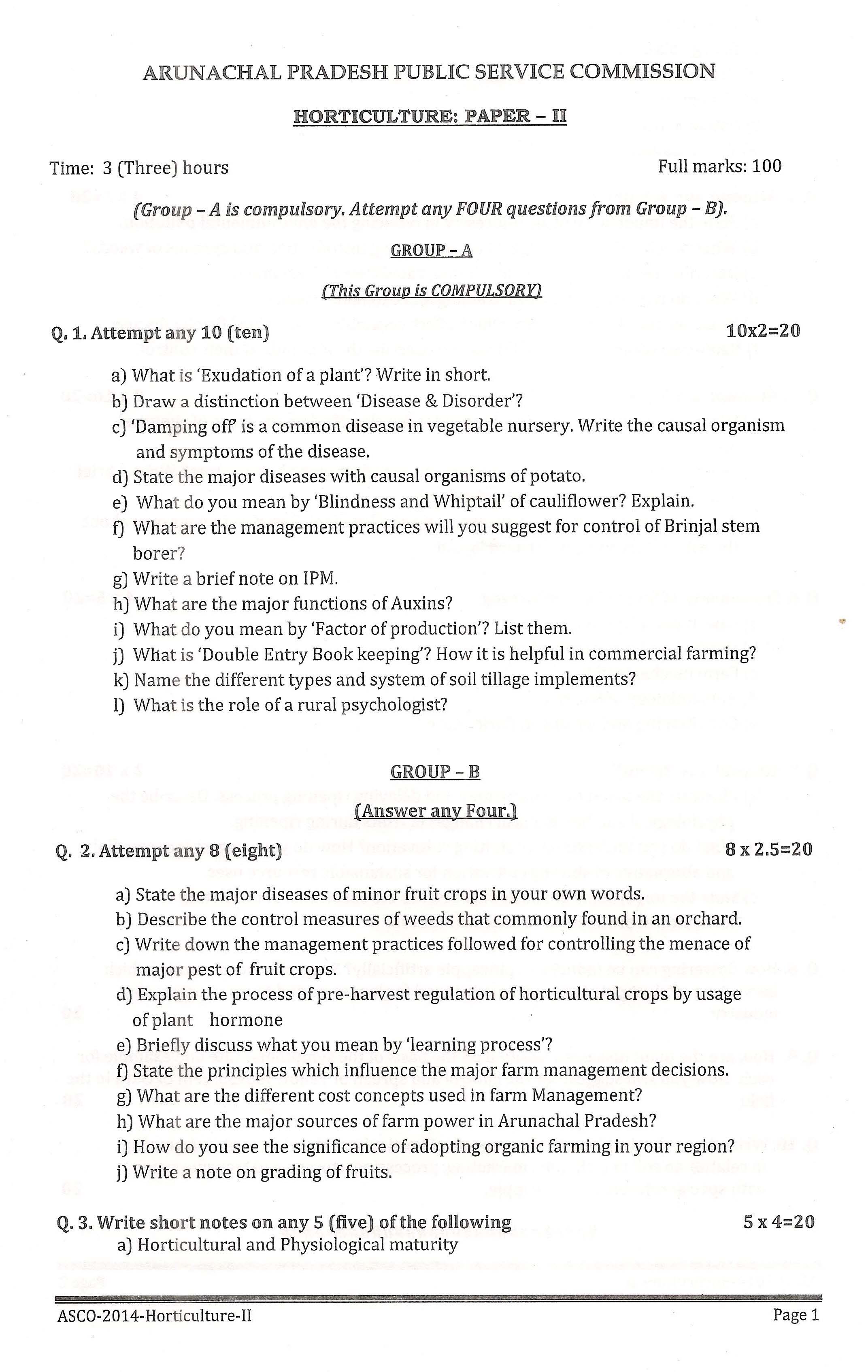 APPSC ASCO Horticulture Paper II Exam Question Paper 2014 1