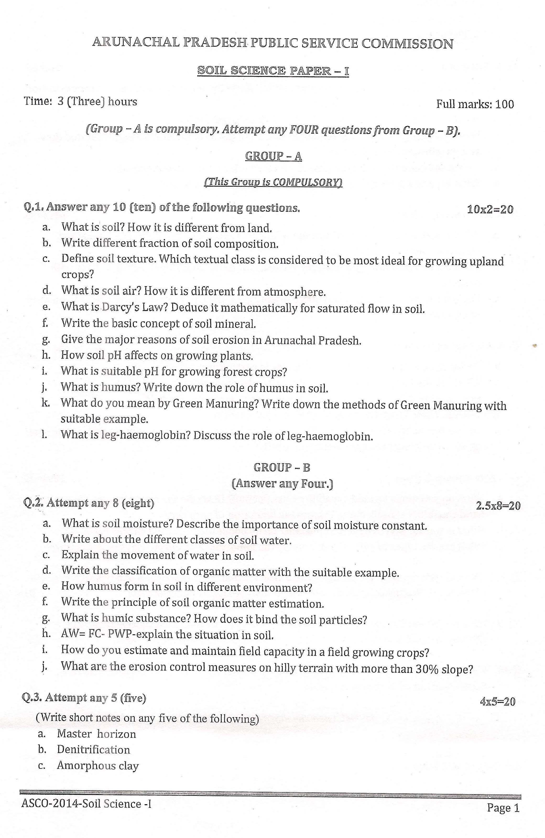APPSC ASCO Soil Science Paper I Exam Question Paper 2014 1