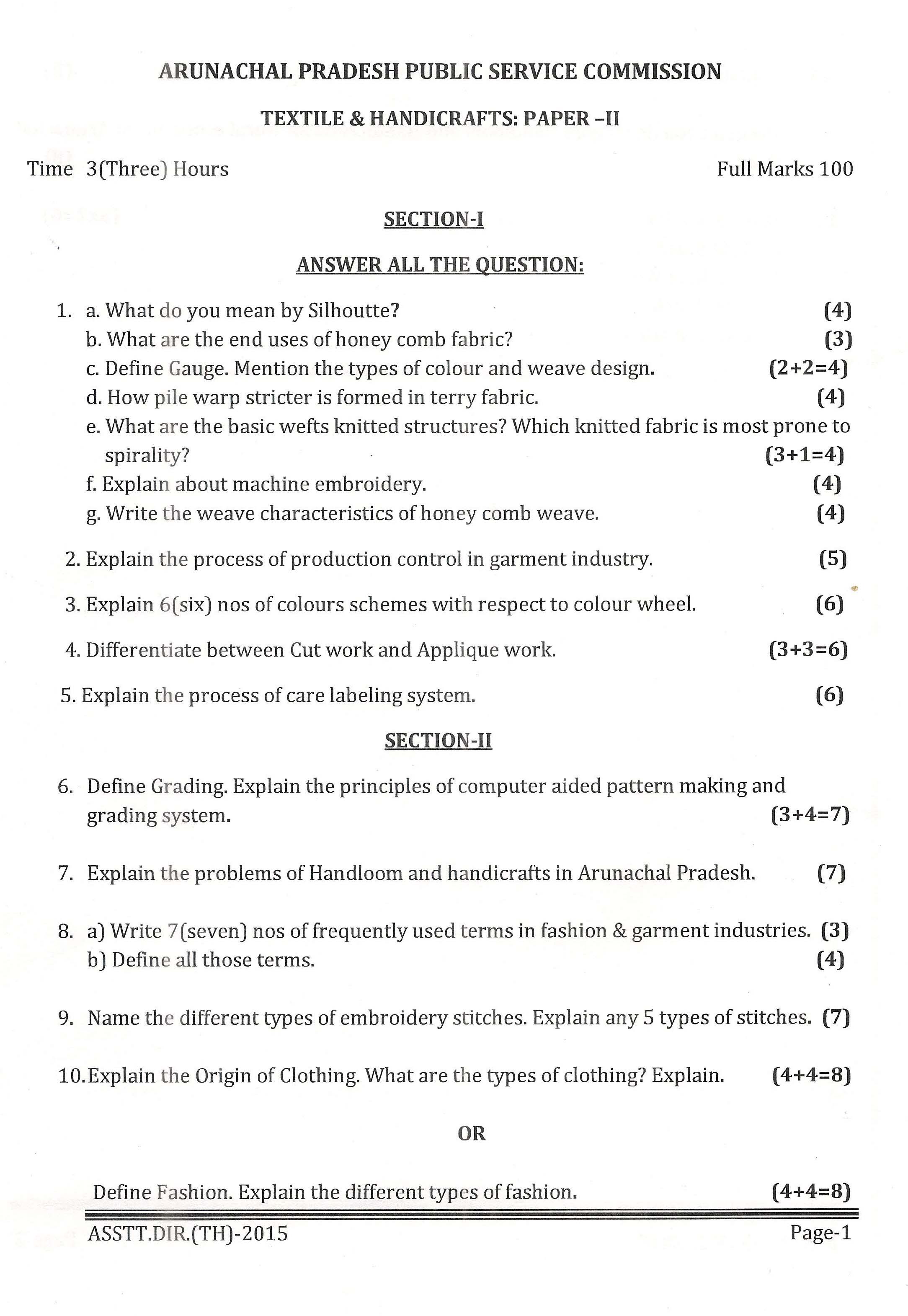 APPSC Assistant Director Textiles and Handicrafts Exam 2015 Paper II 1