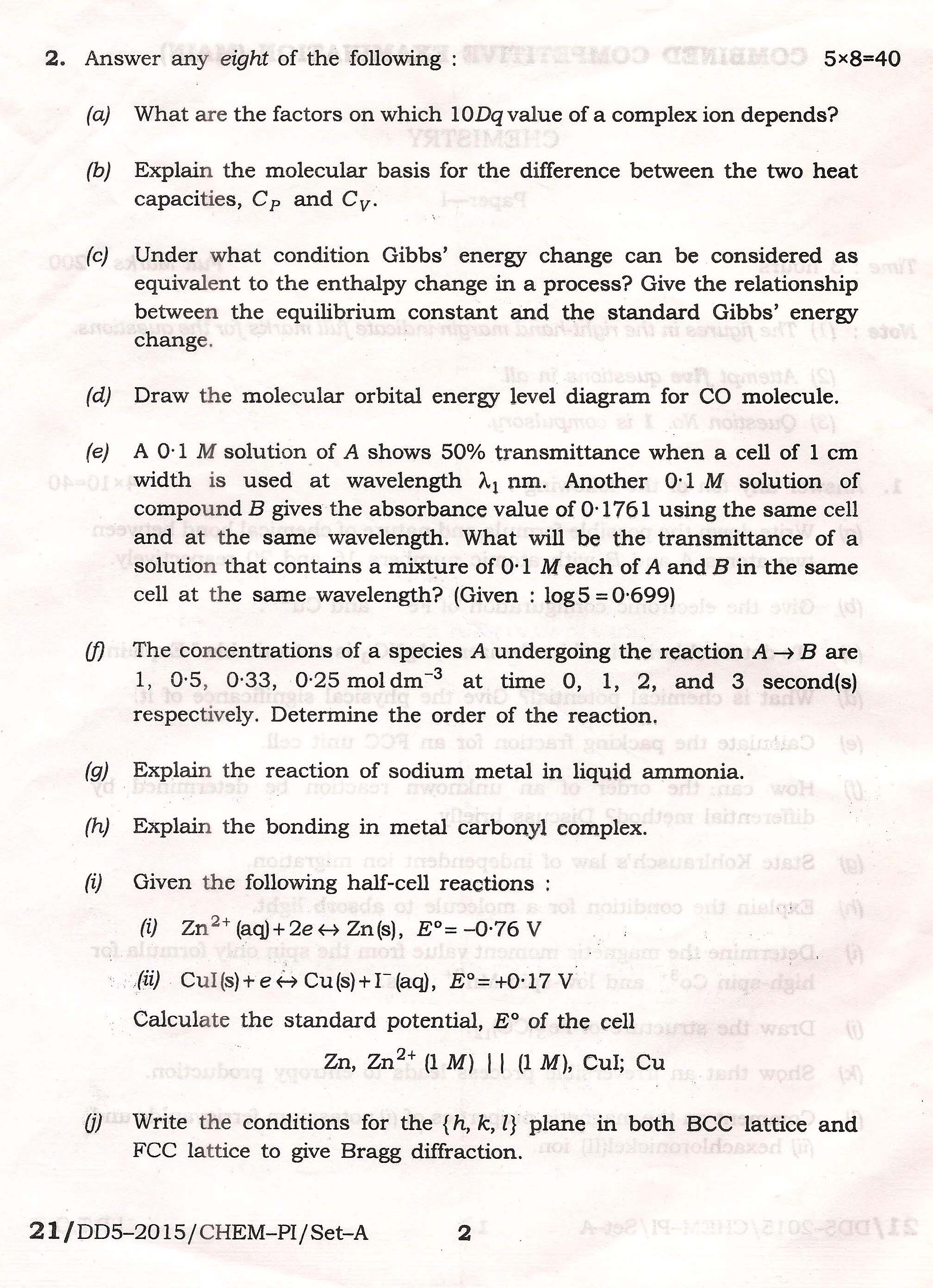 APPSC Combined Competitive Main Exam 2015 Chemistry Paper I 2