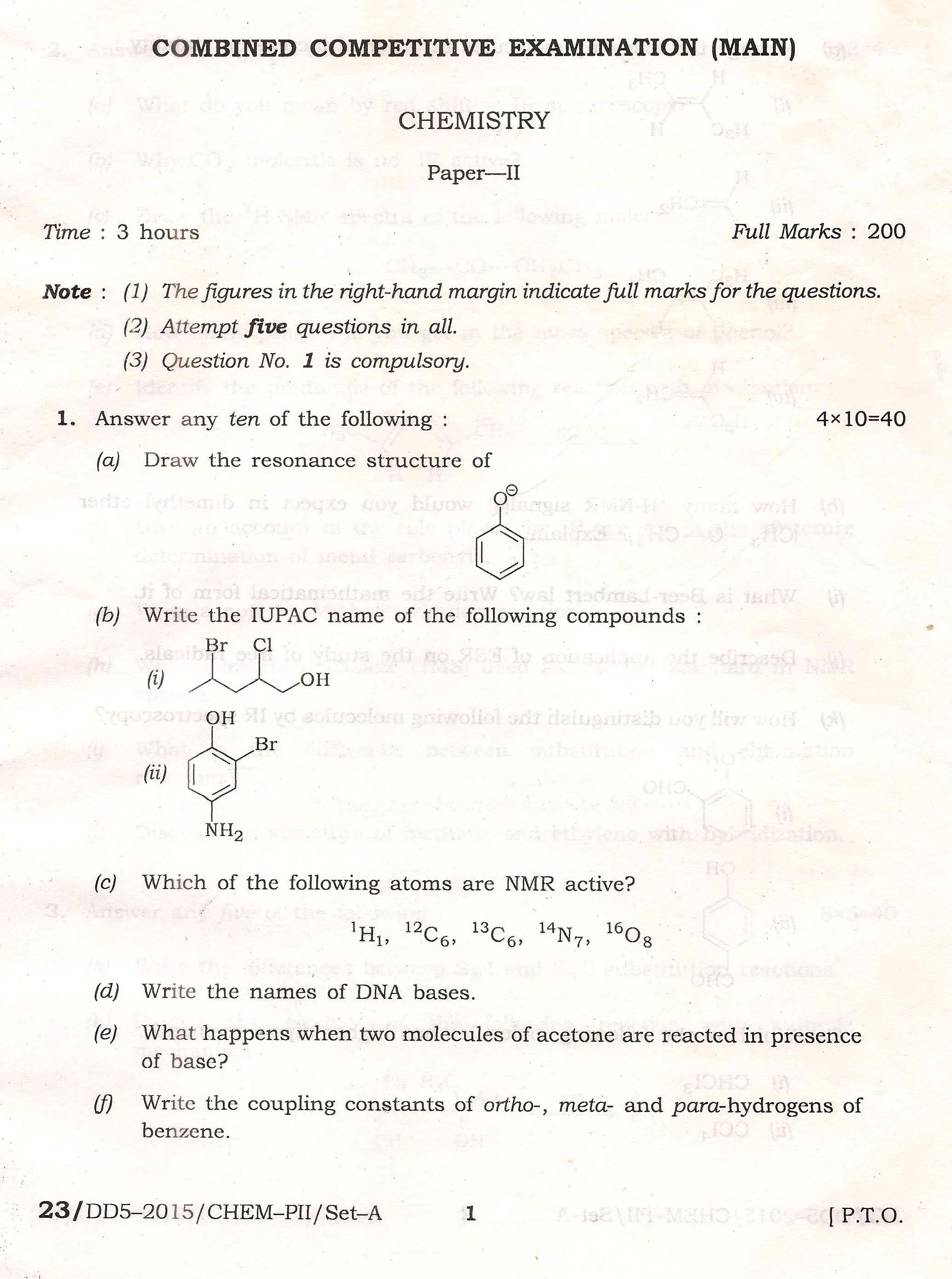 APPSC Combined Competitive Main Exam 2015 Chemistry Paper II 1