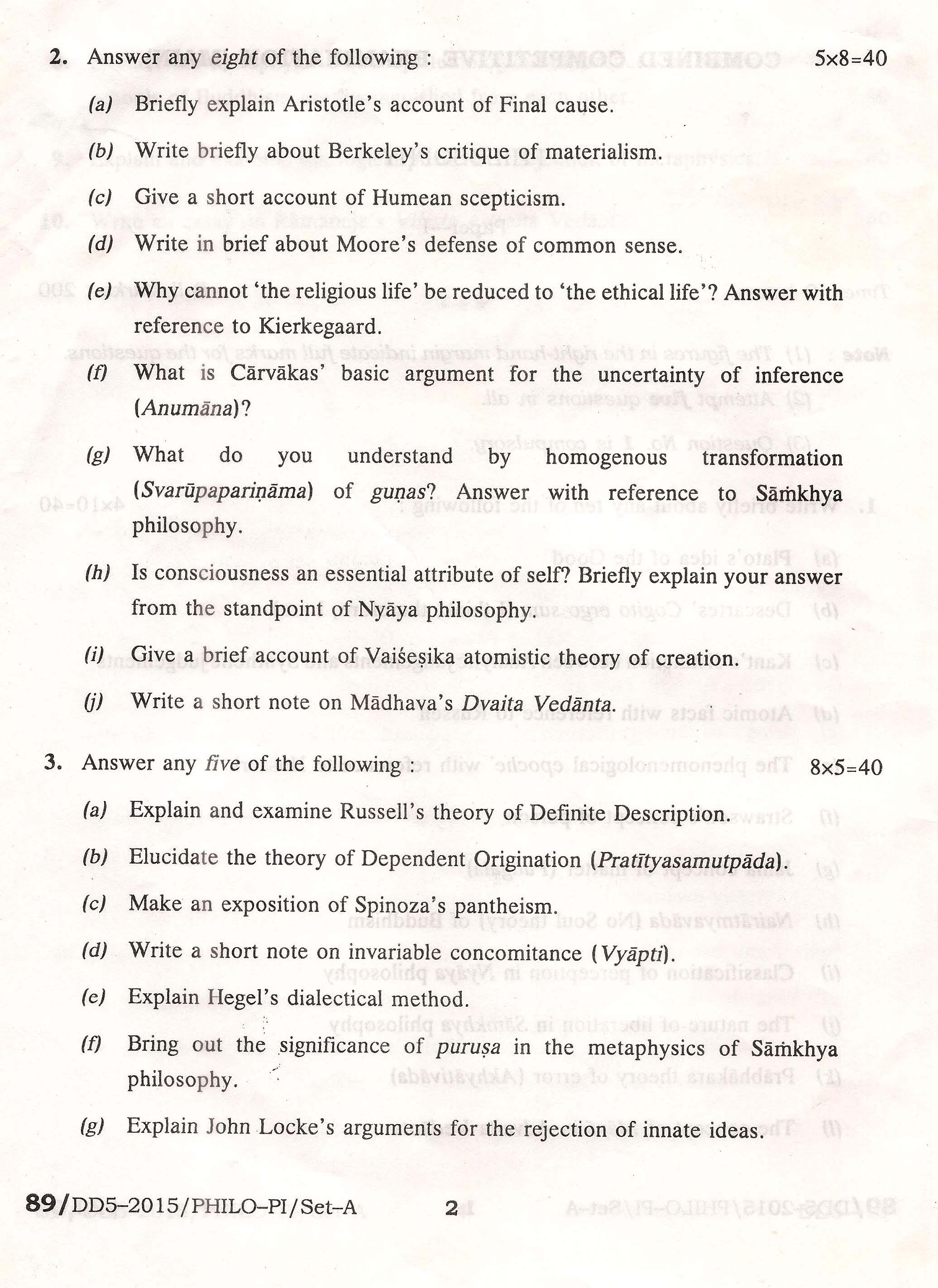 APPSC Combined Competitive Main Exam 2015 Philosophy Paper I 2