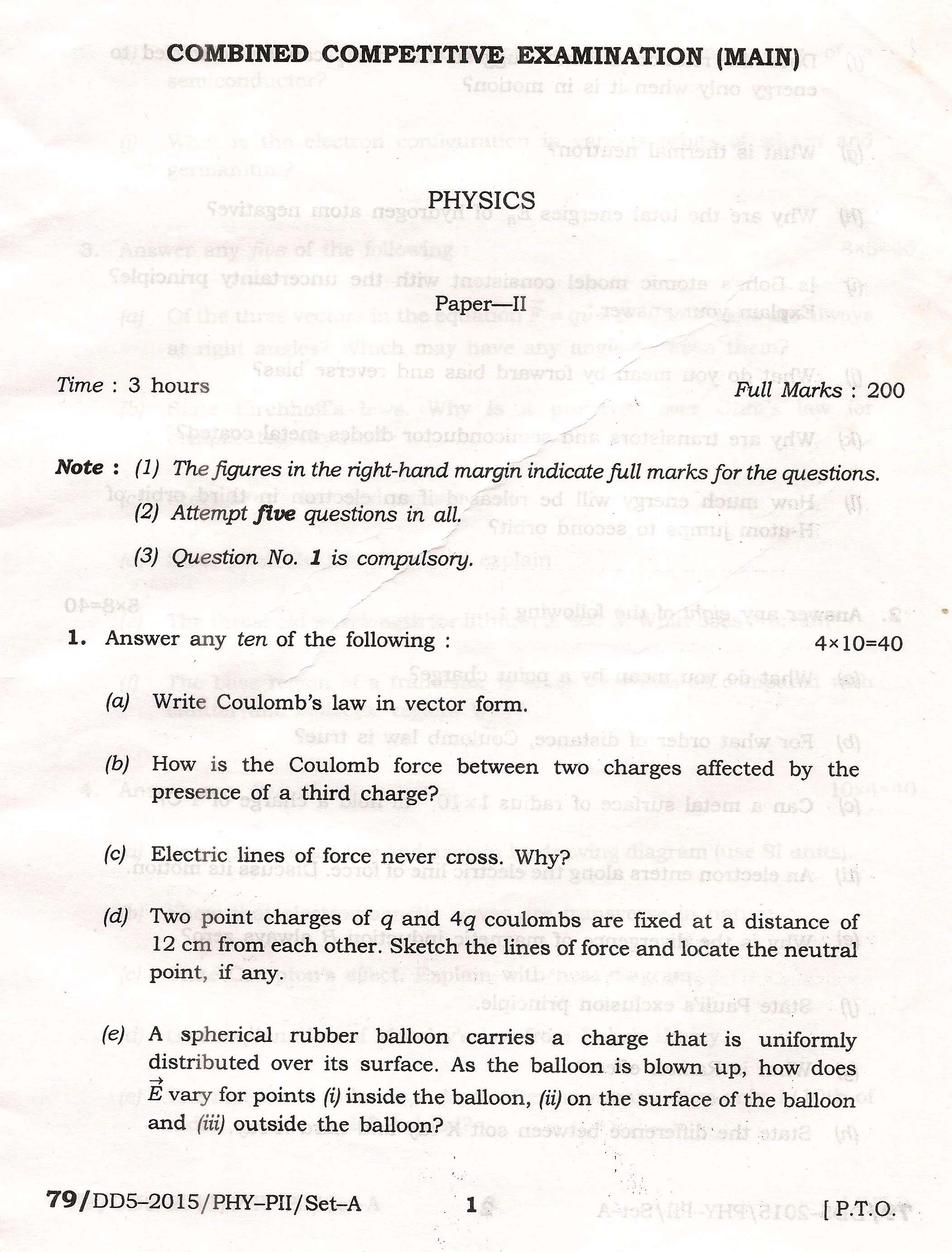 APPSC Combined Competitive Main Exam 2015 Physics Paper II 1