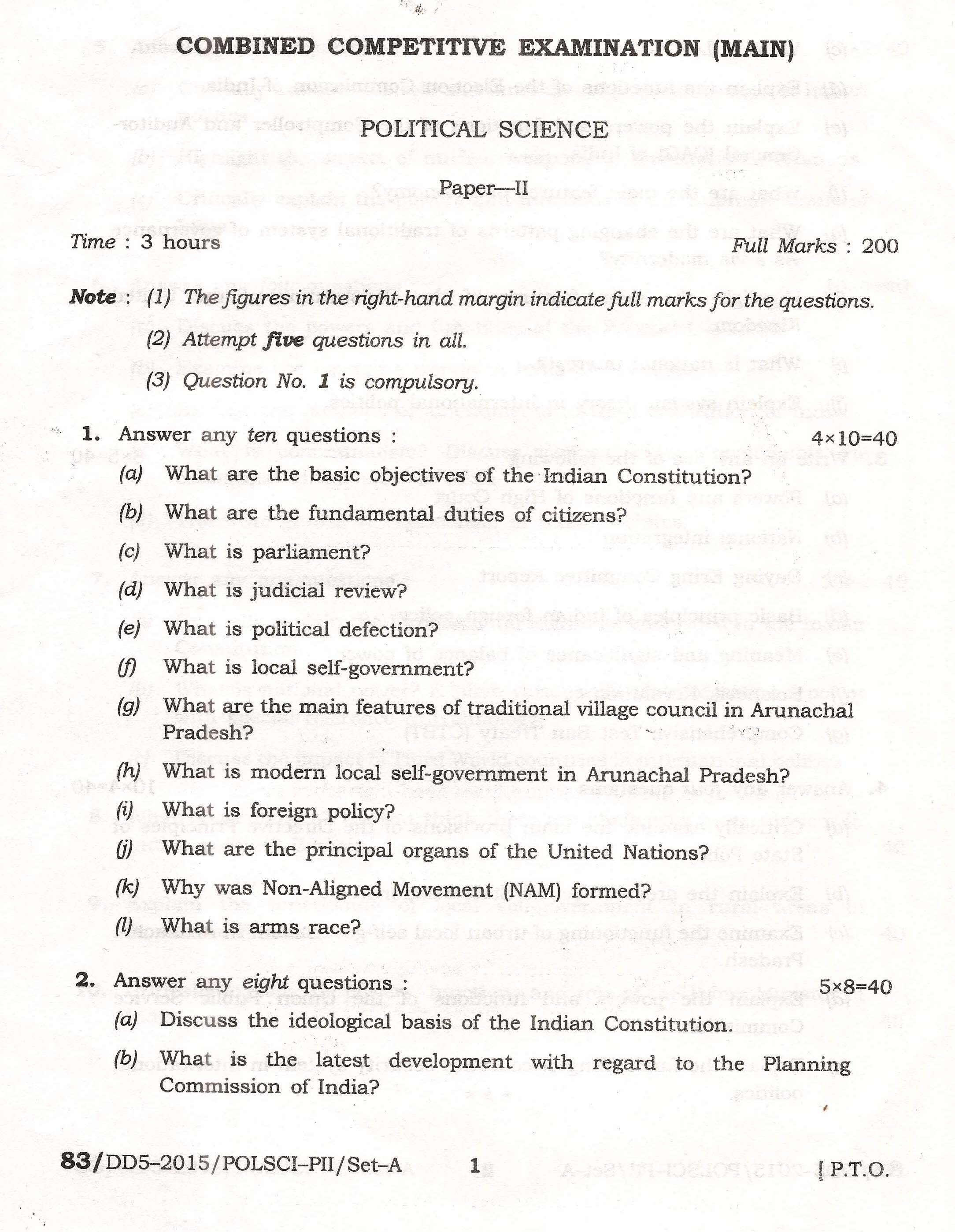 APPSC Combined Competitive Main Exam 2015 Political Science Paper II 1