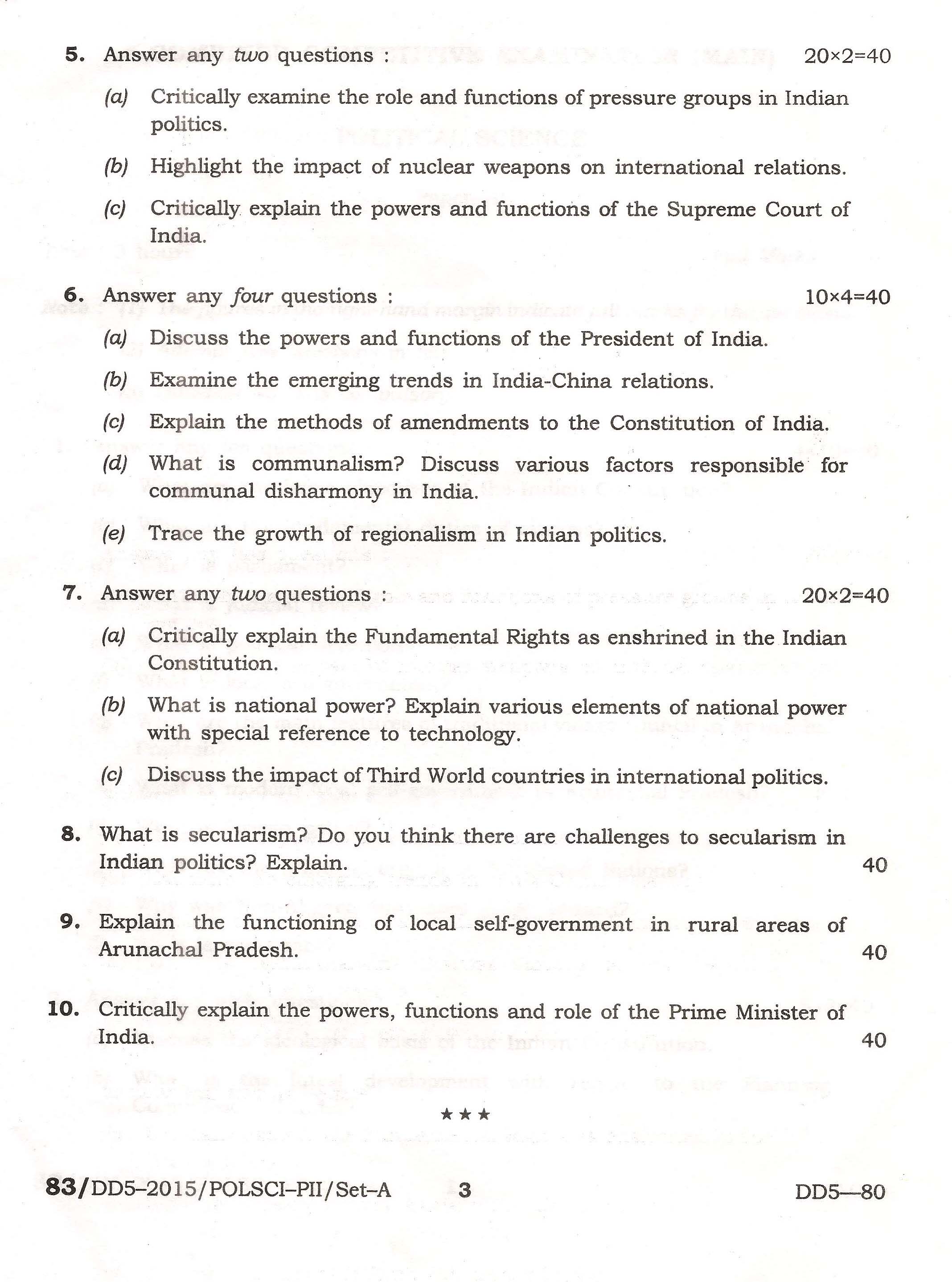 APPSC Combined Competitive Main Exam 2015 Political Science Paper II 3