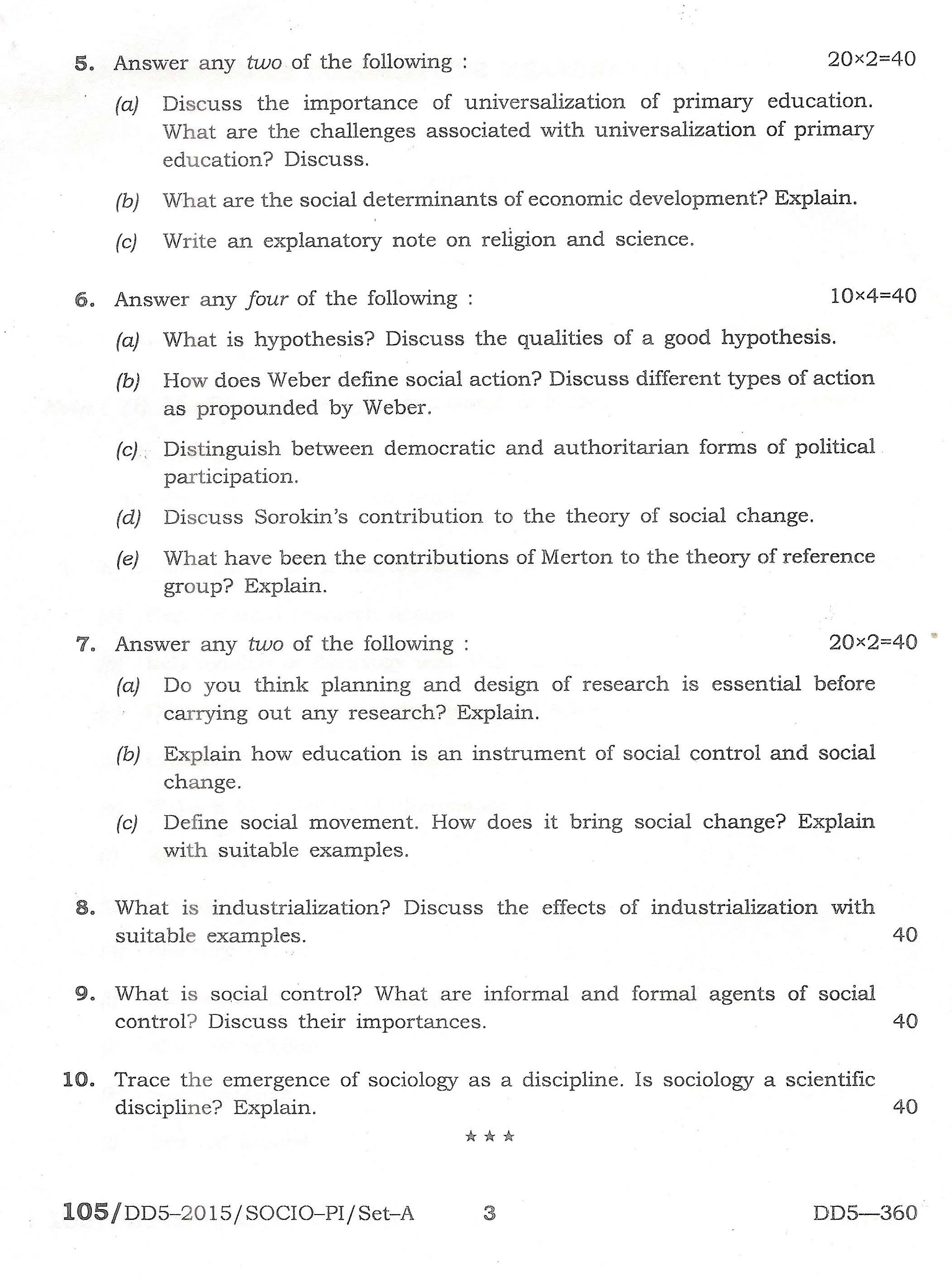 APPSC Combined Competitive Main Exam 2015 Sociology Paper I 3