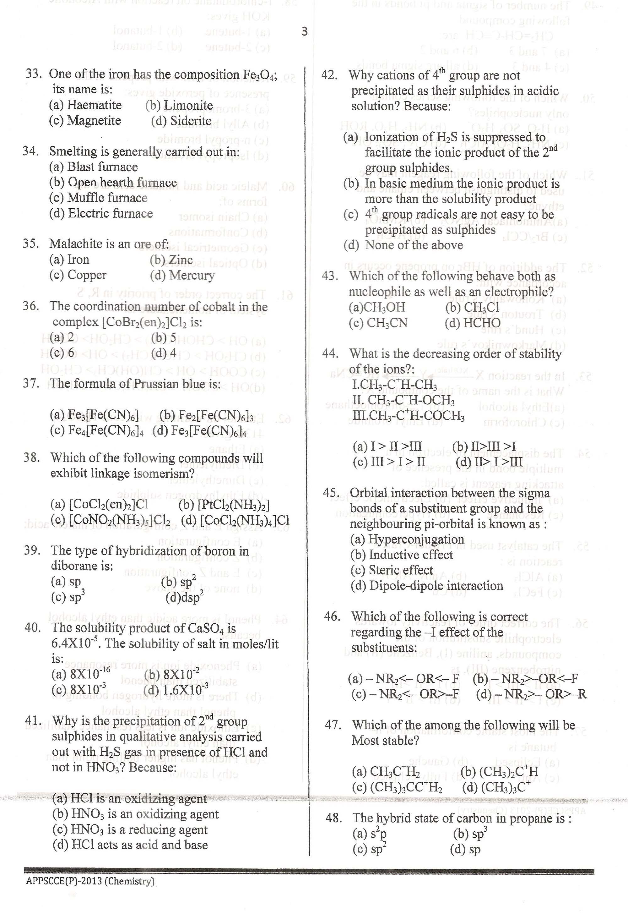 APPSC Combined Competitive Prelims Exam 2013 Chemistry 4