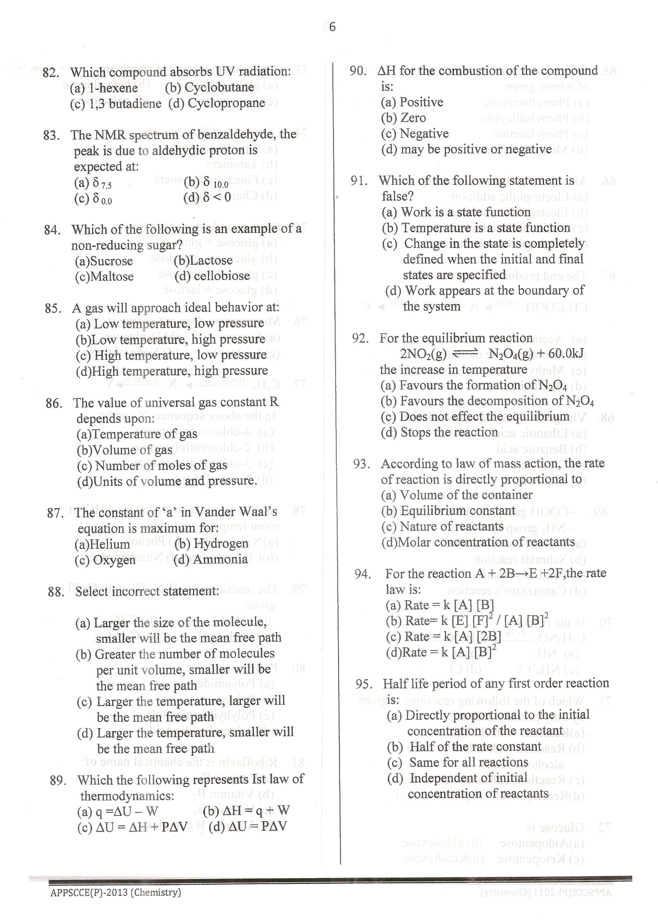 APPSC Combined Competitive Prelims Exam 2013 Chemistry 7