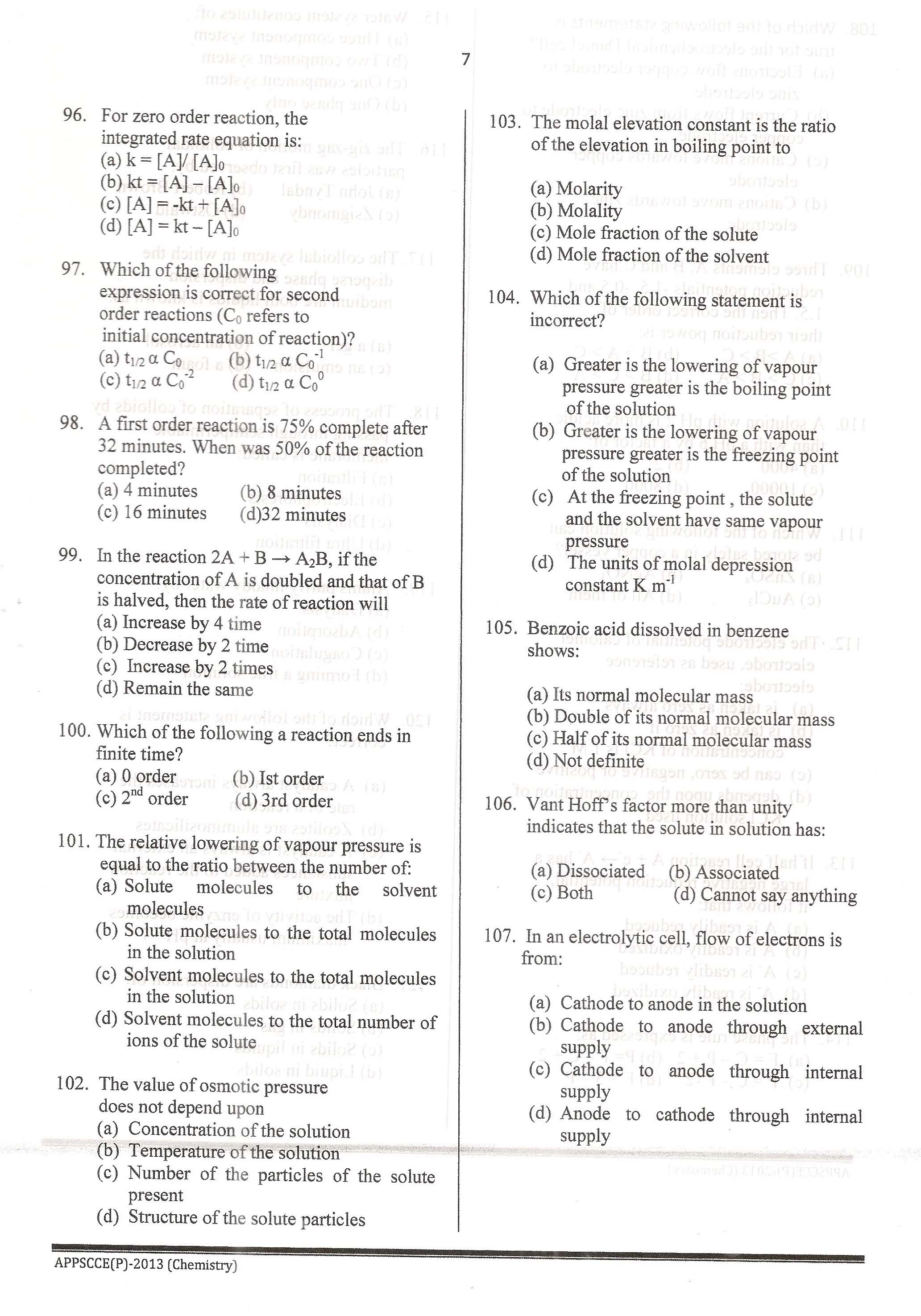 APPSC Combined Competitive Prelims Exam 2013 Chemistry 8