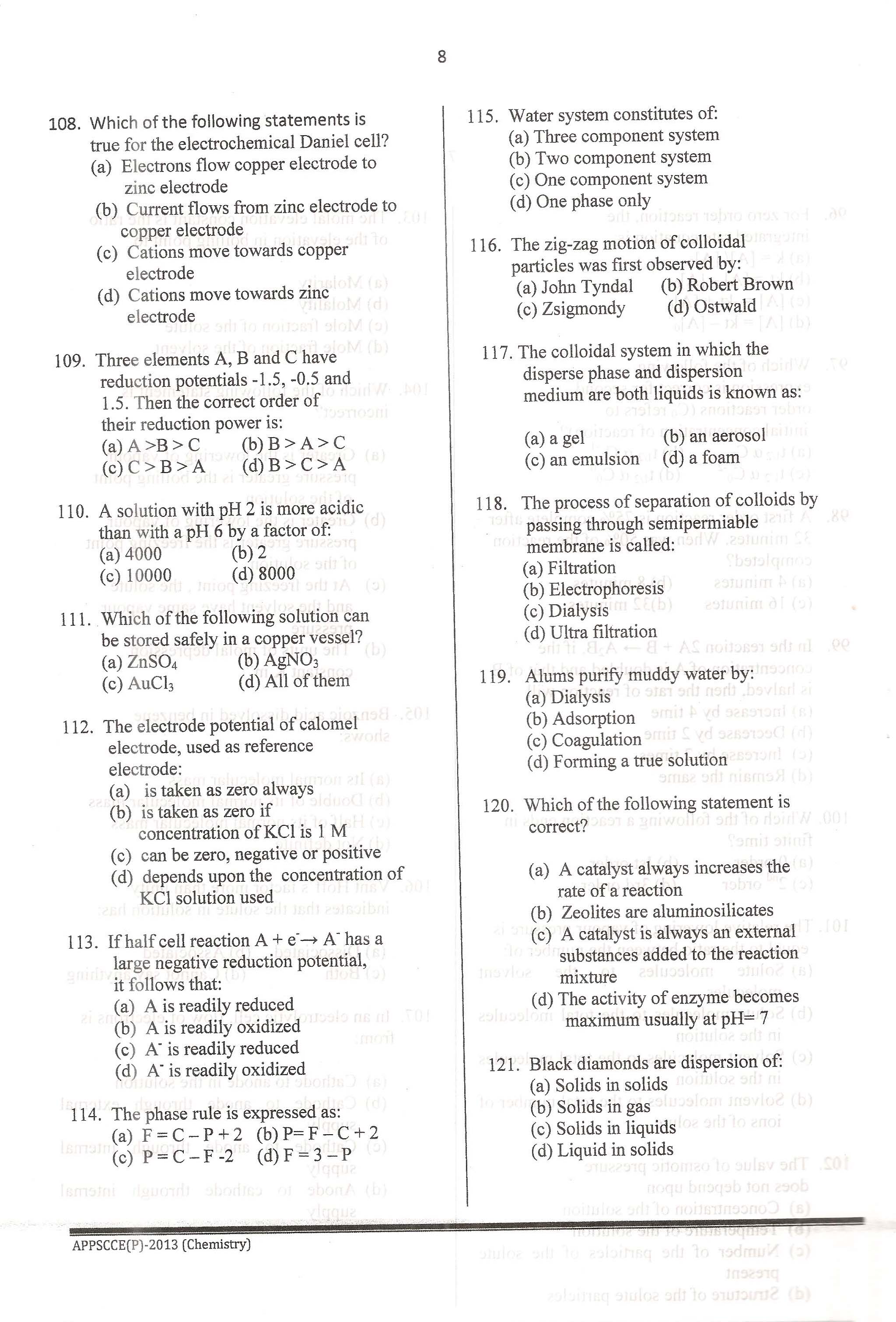 APPSC Combined Competitive Prelims Exam 2013 Chemistry 9