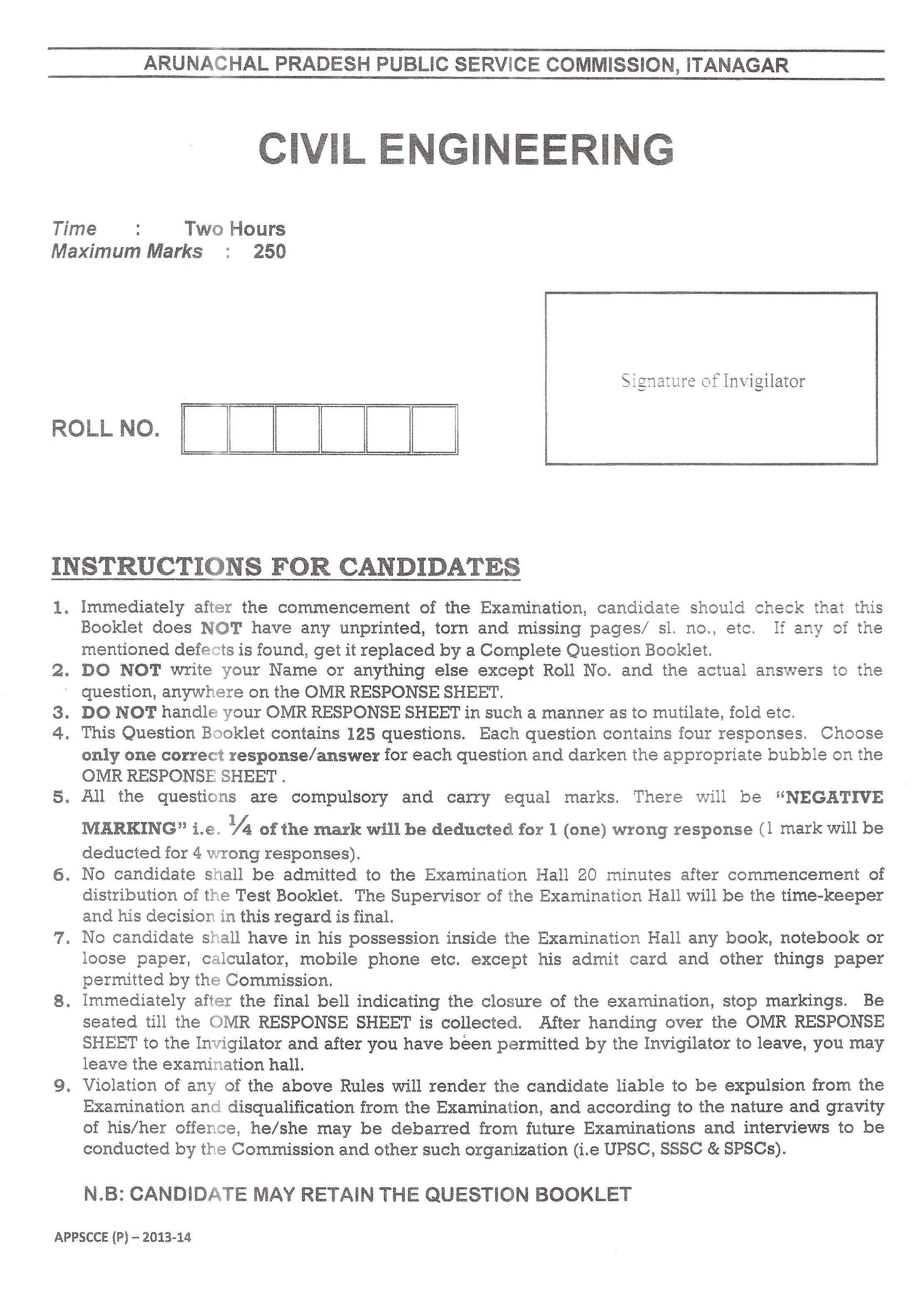 APPSC Combined Competitive Prelims Exam 2013 Civil Engineering 1