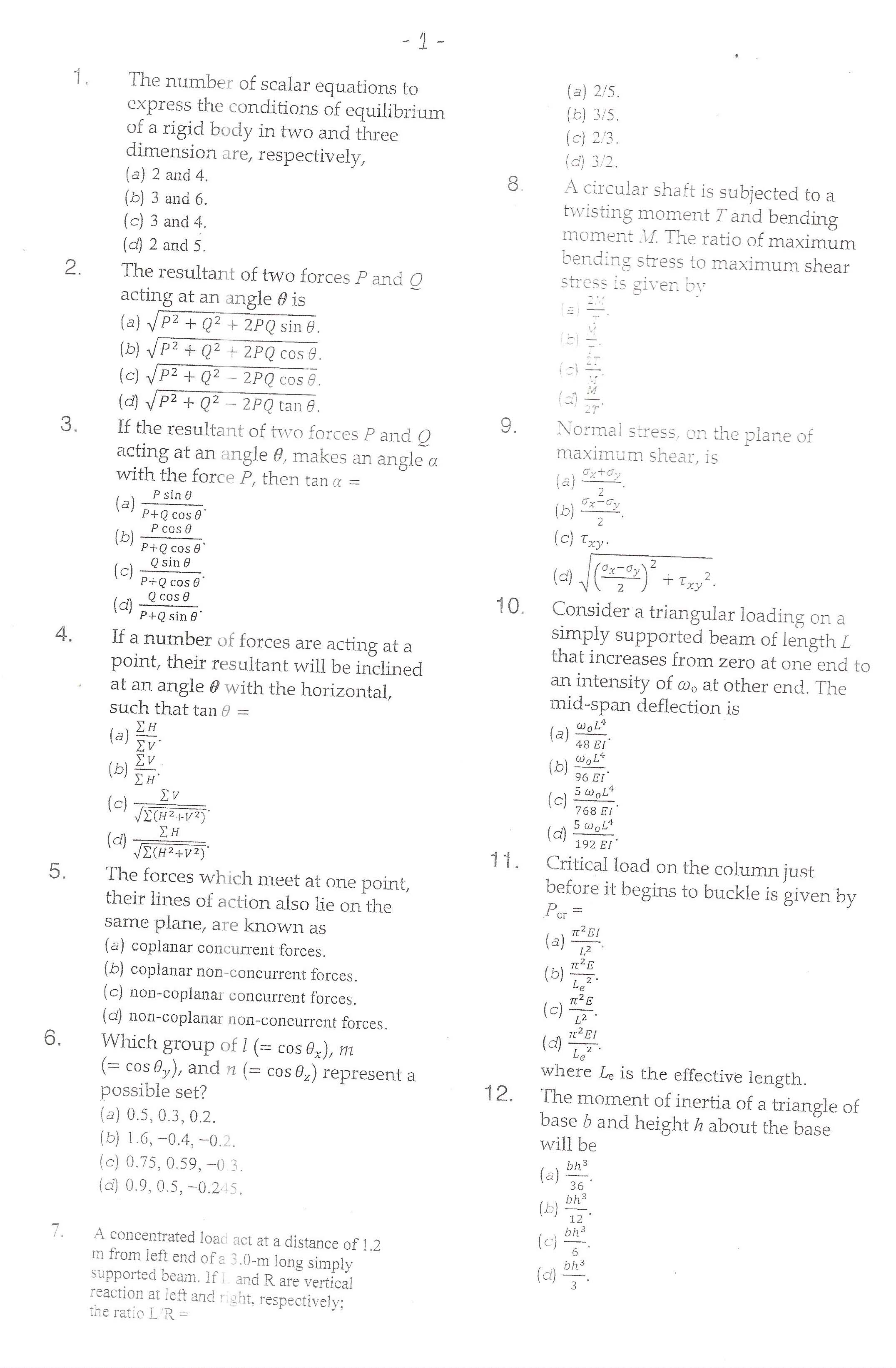 APPSC Combined Competitive Prelims Exam 2013 Civil Engineering 2