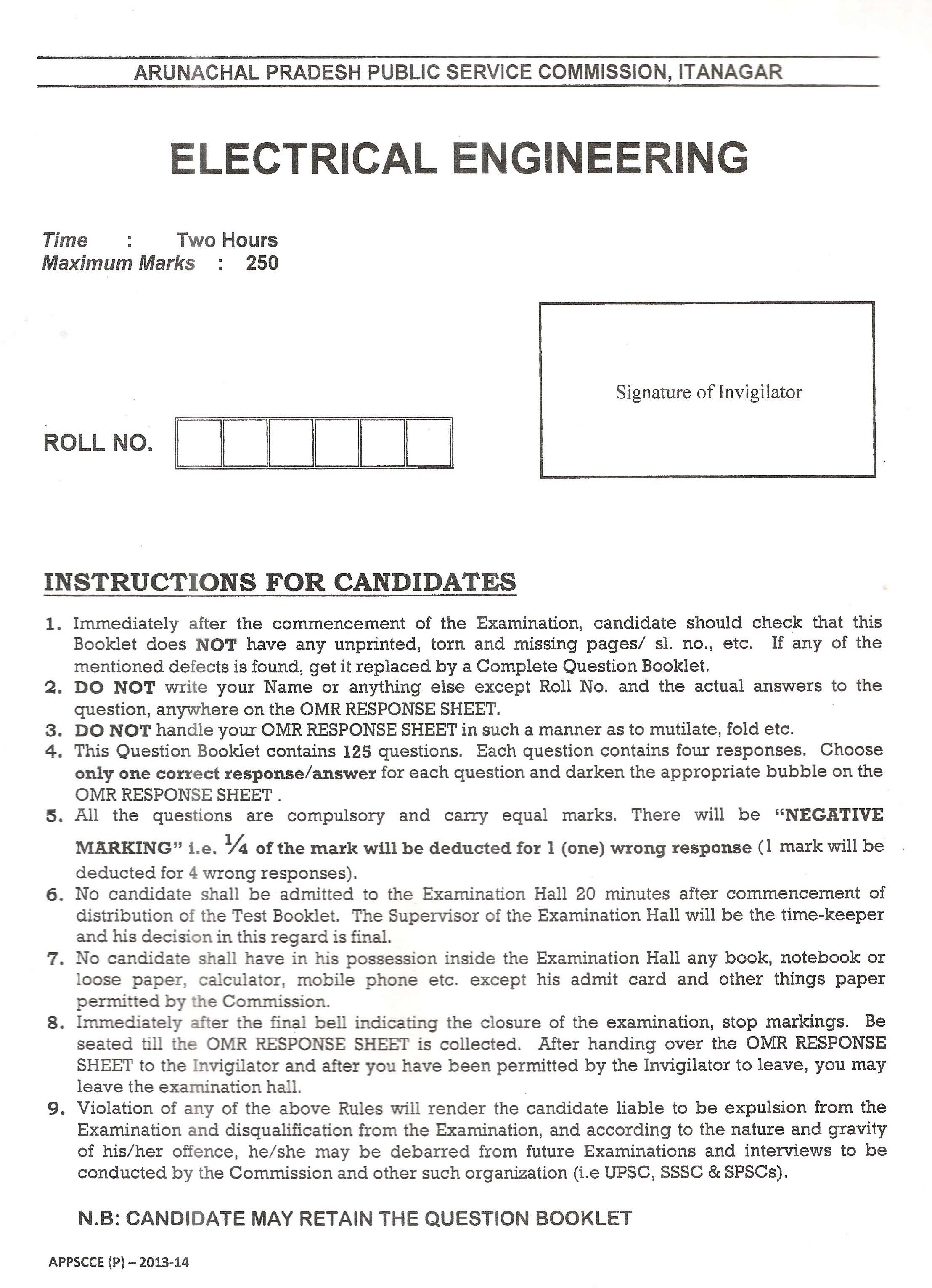 APPSC Combined Competitive Prelims Exam 2013 Electrical Engineering 1