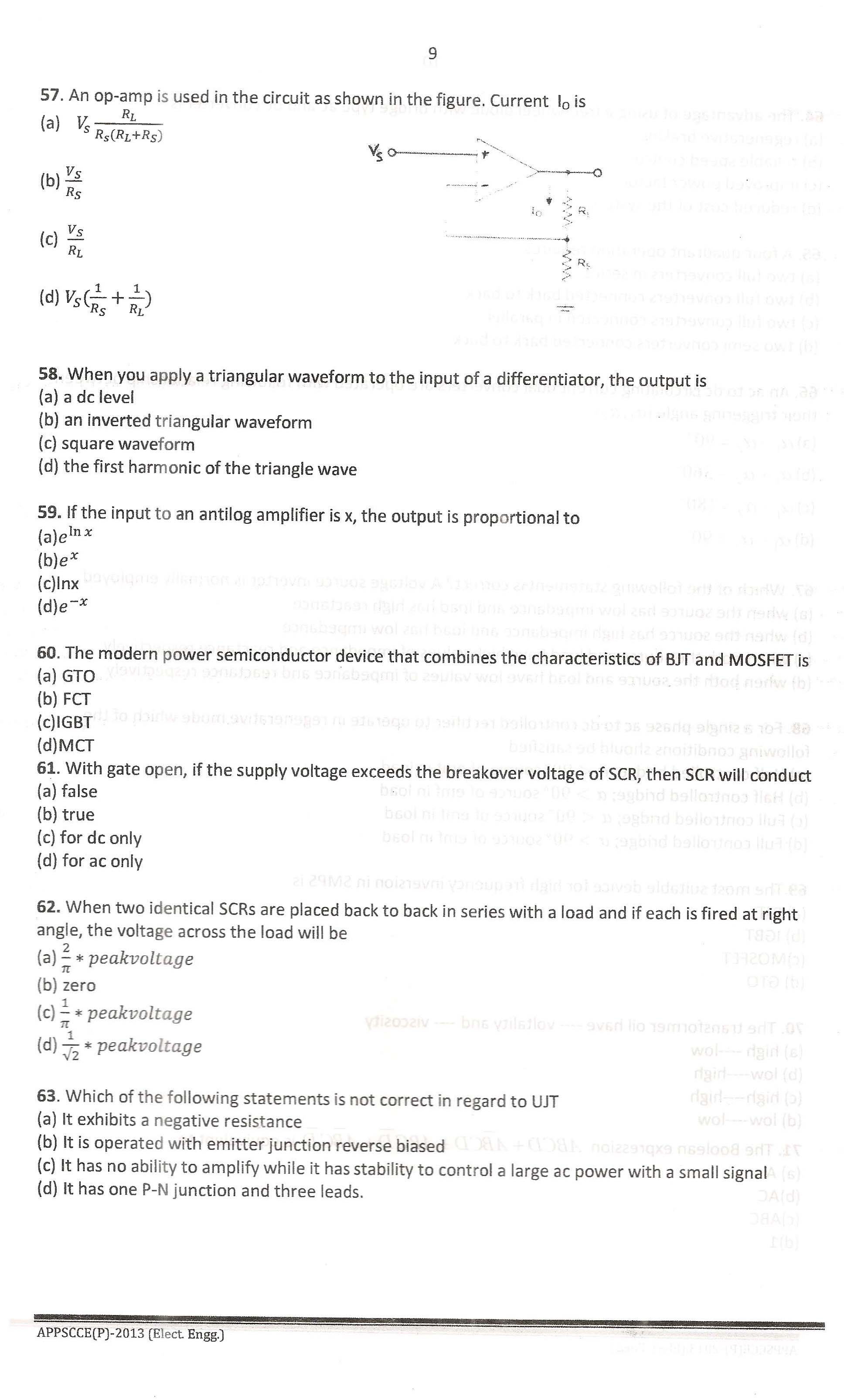 APPSC Combined Competitive Prelims Exam 2013 Electrical Engineering 10