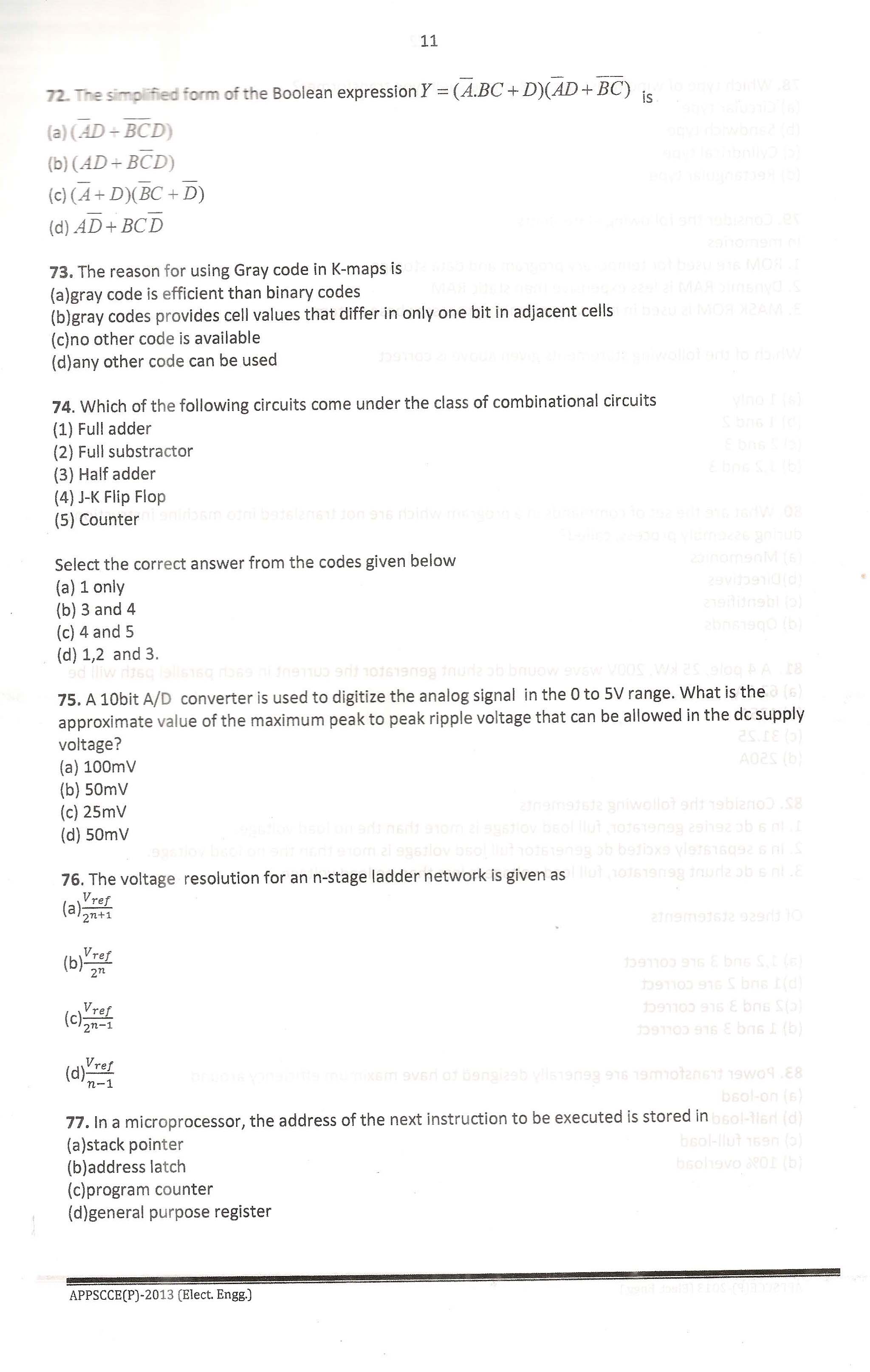 APPSC Combined Competitive Prelims Exam 2013 Electrical Engineering 12