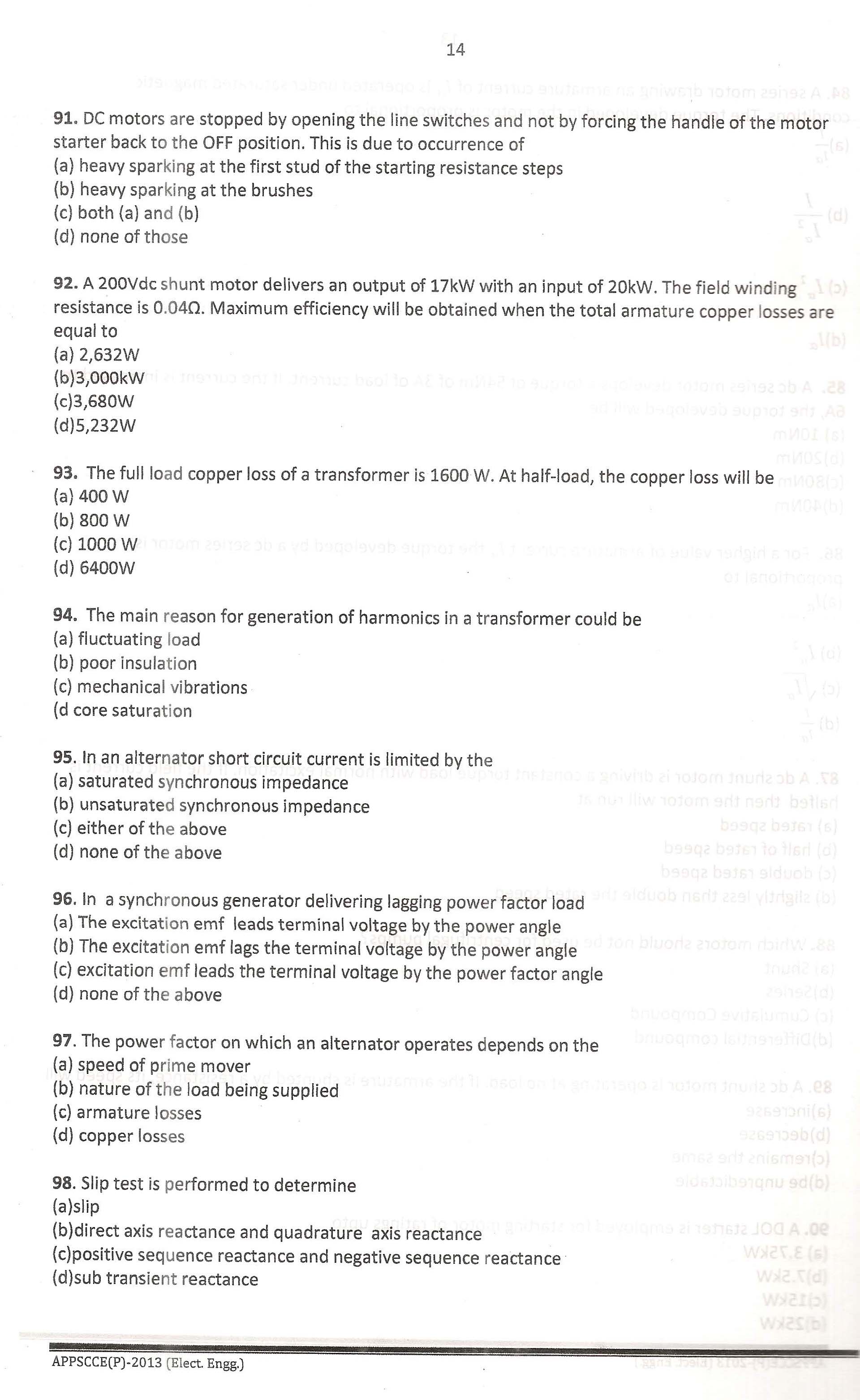 APPSC Combined Competitive Prelims Exam 2013 Electrical Engineering 15