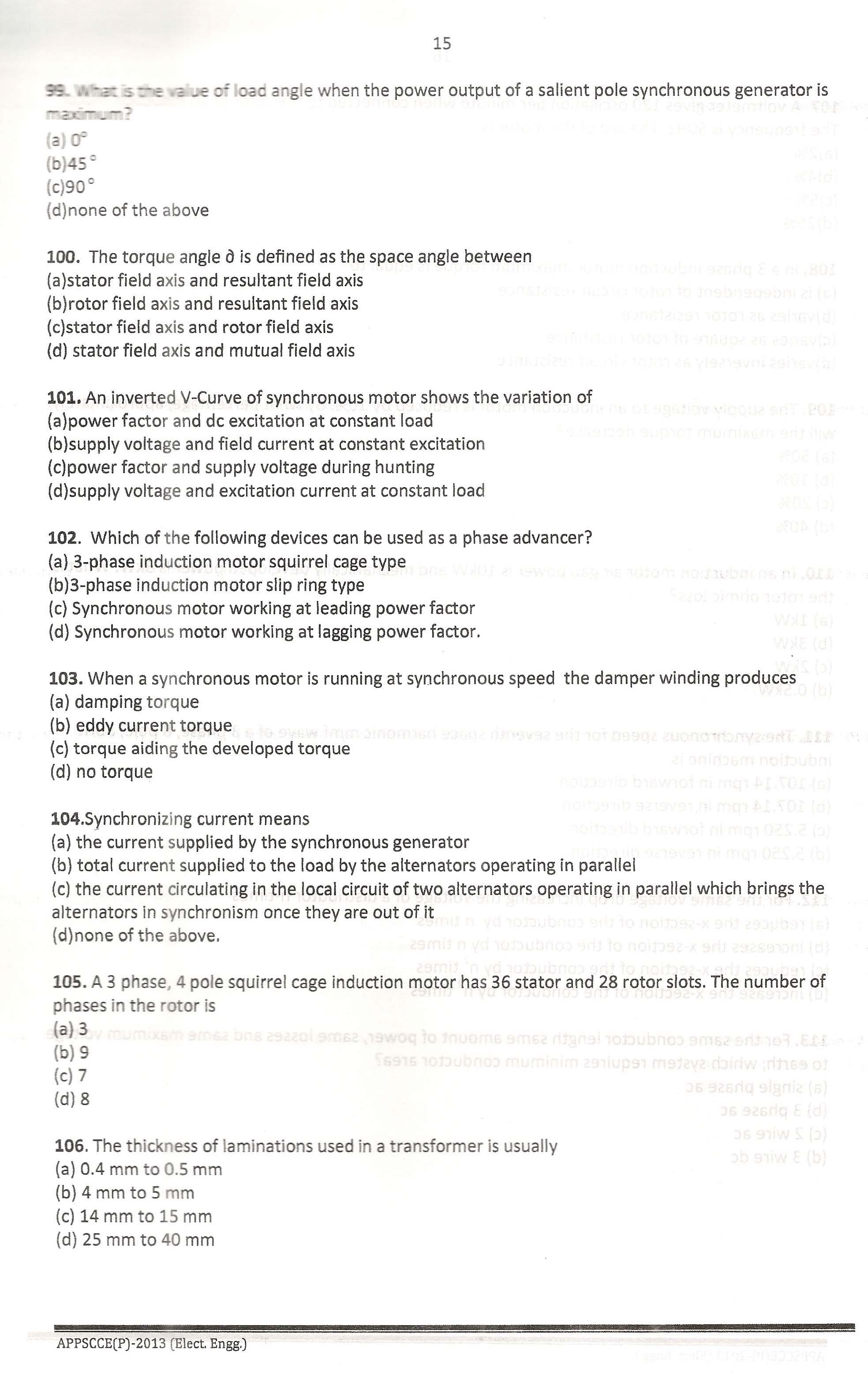 APPSC Combined Competitive Prelims Exam 2013 Electrical Engineering 16