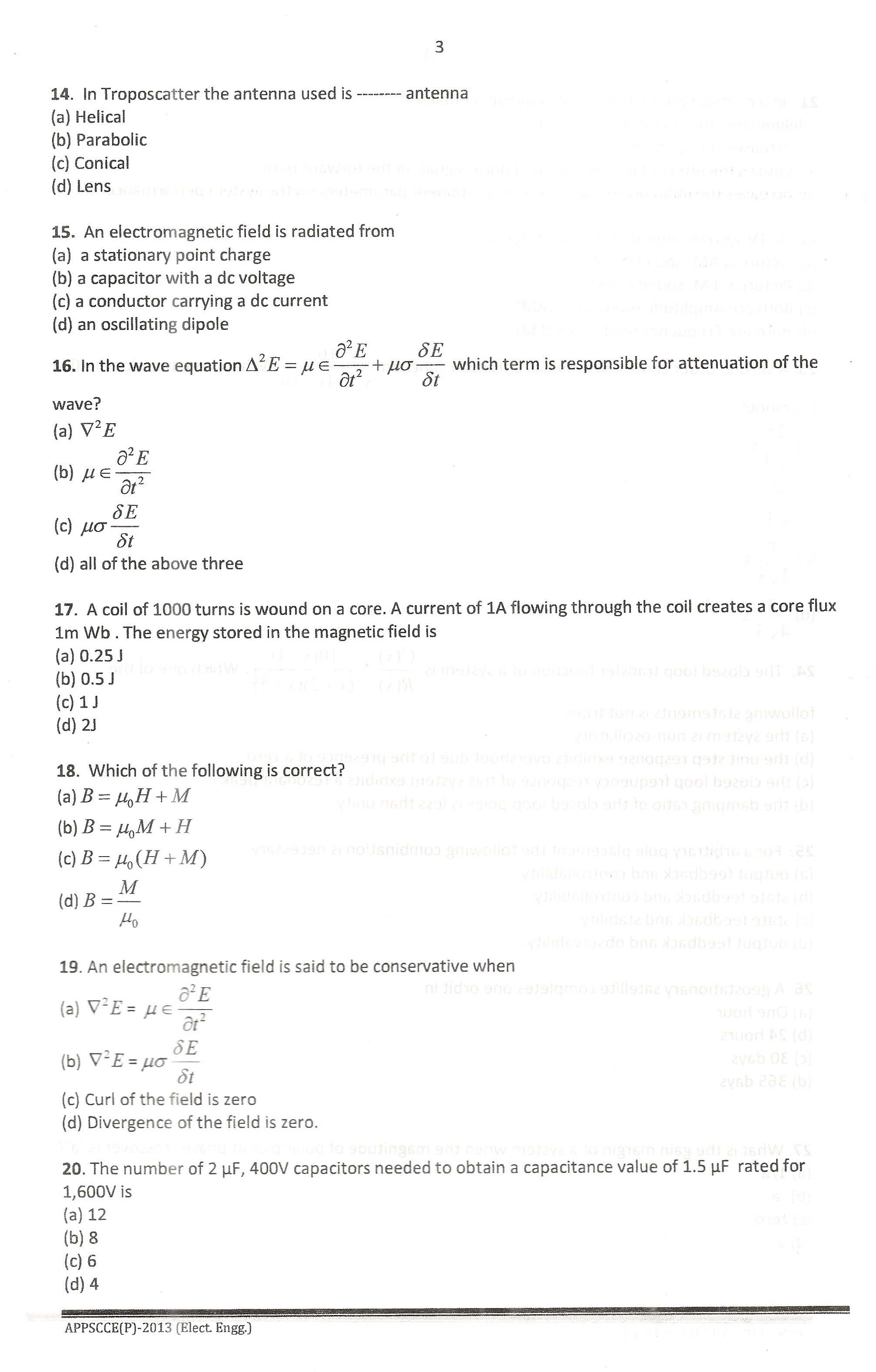 APPSC Combined Competitive Prelims Exam 2013 Electrical Engineering 4