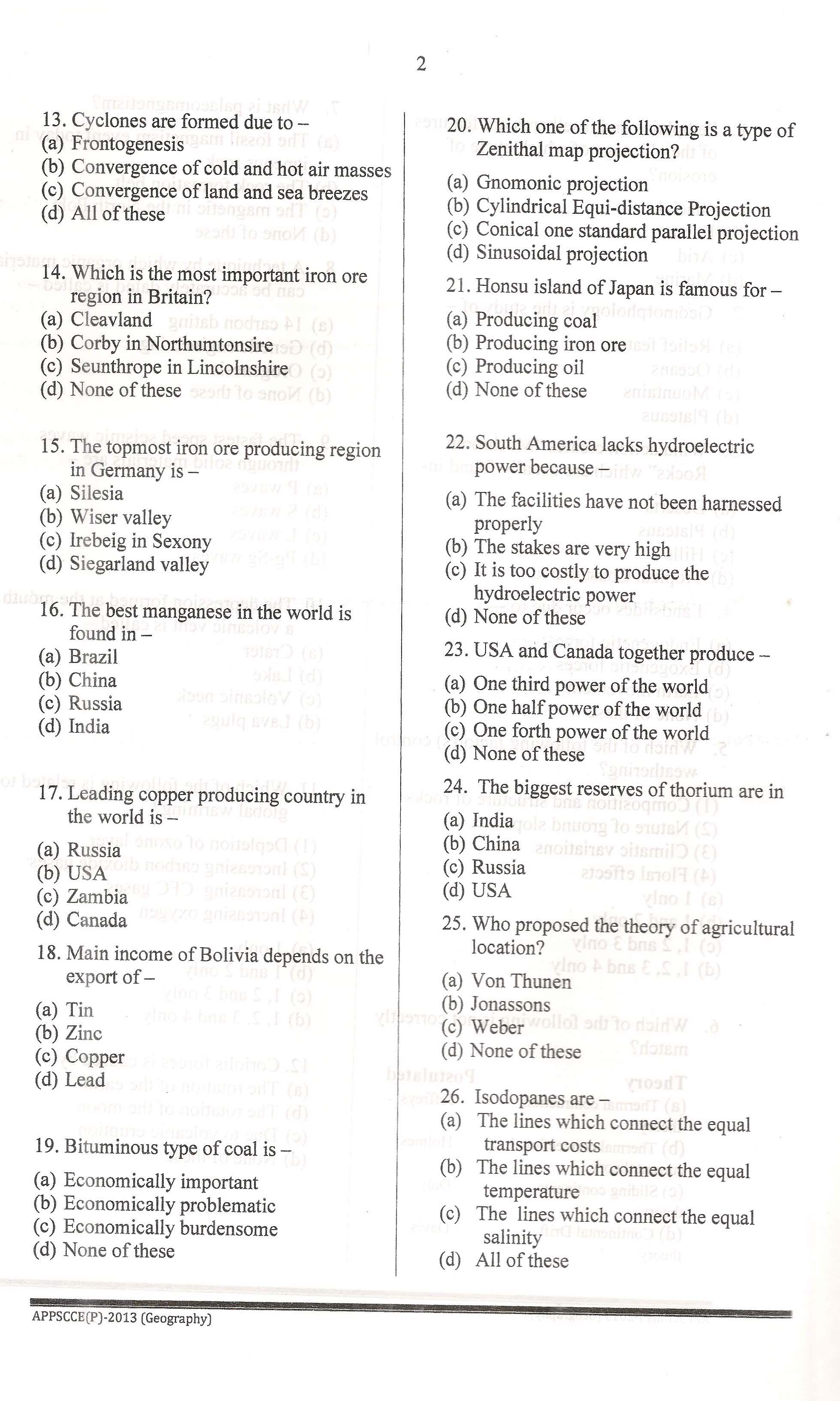 APPSC Combined Competitive Prelims Exam 2013 Geography 3