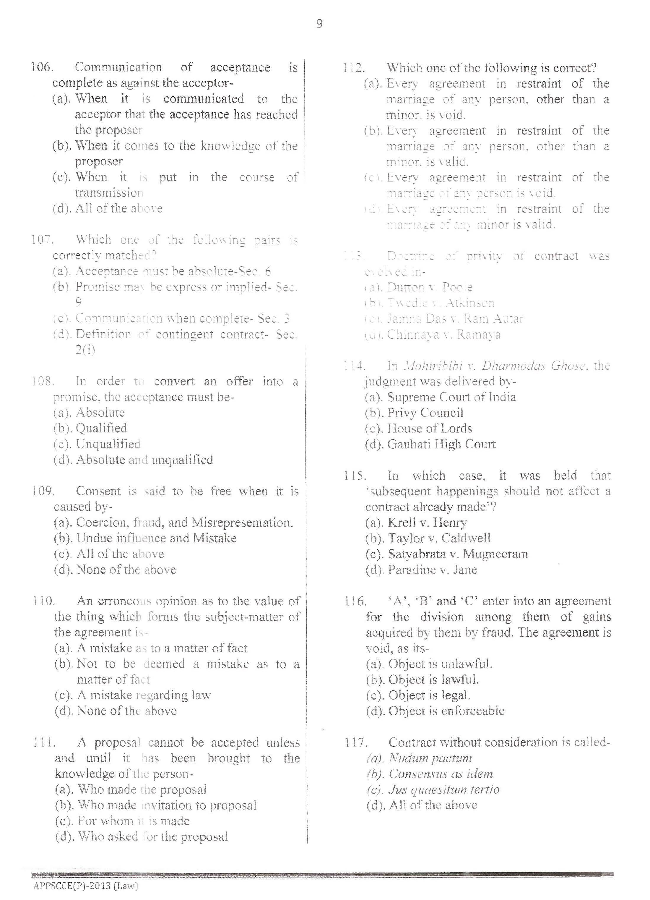APPSC Combined Competitive Prelims Exam 2013 Law 10