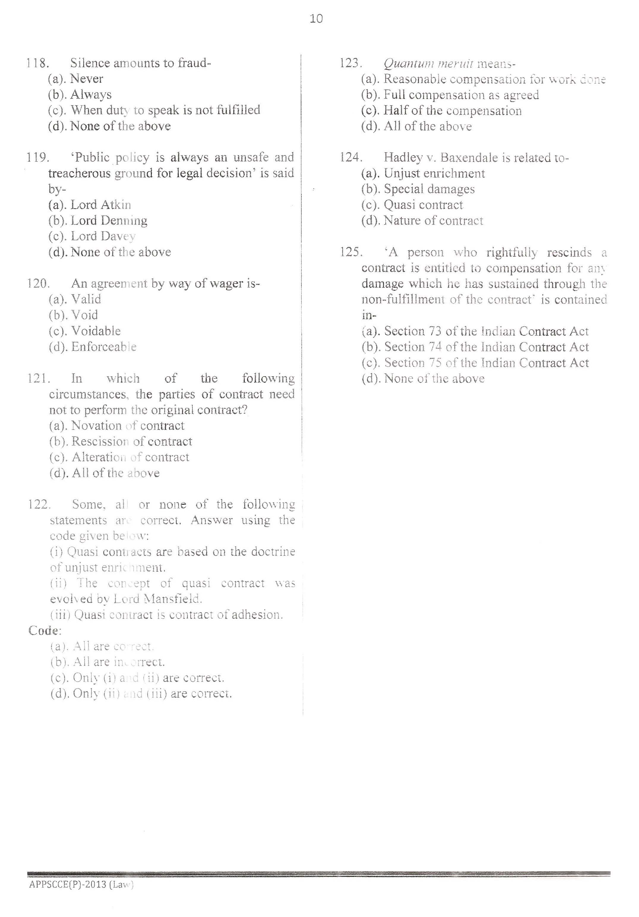 APPSC Combined Competitive Prelims Exam 2013 Law 11