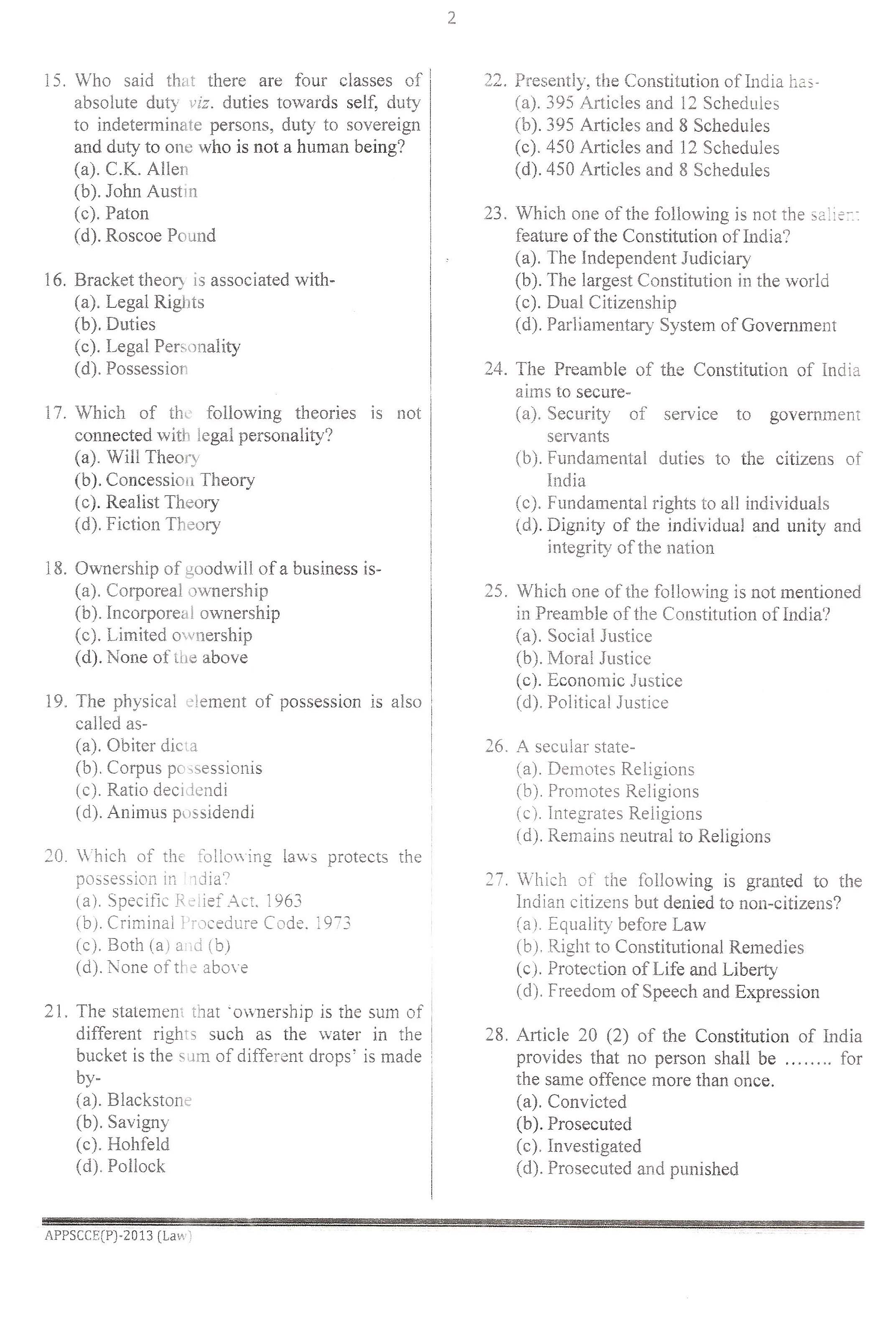 APPSC Combined Competitive Prelims Exam 2013 Law 3