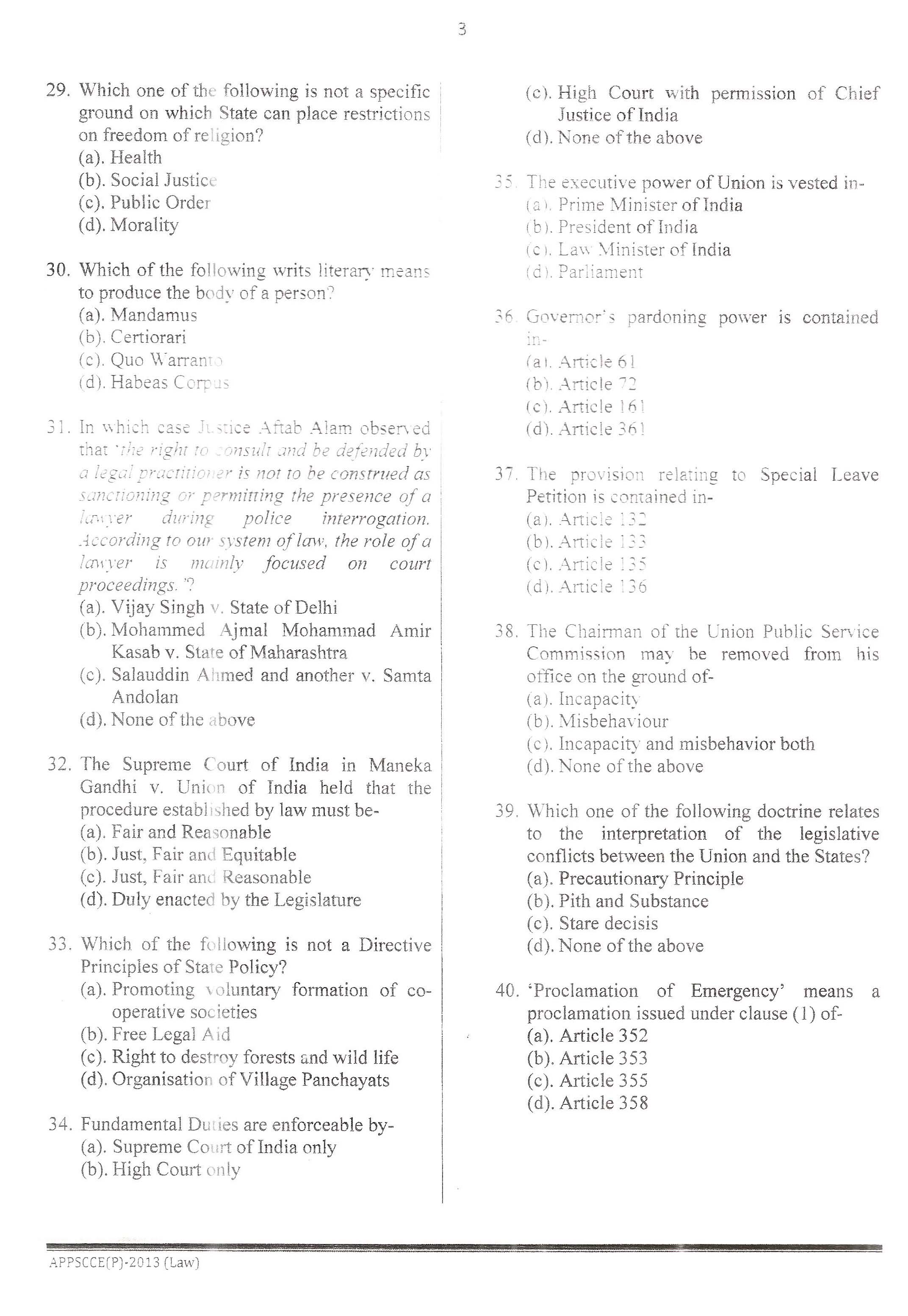 APPSC Combined Competitive Prelims Exam 2013 Law 4