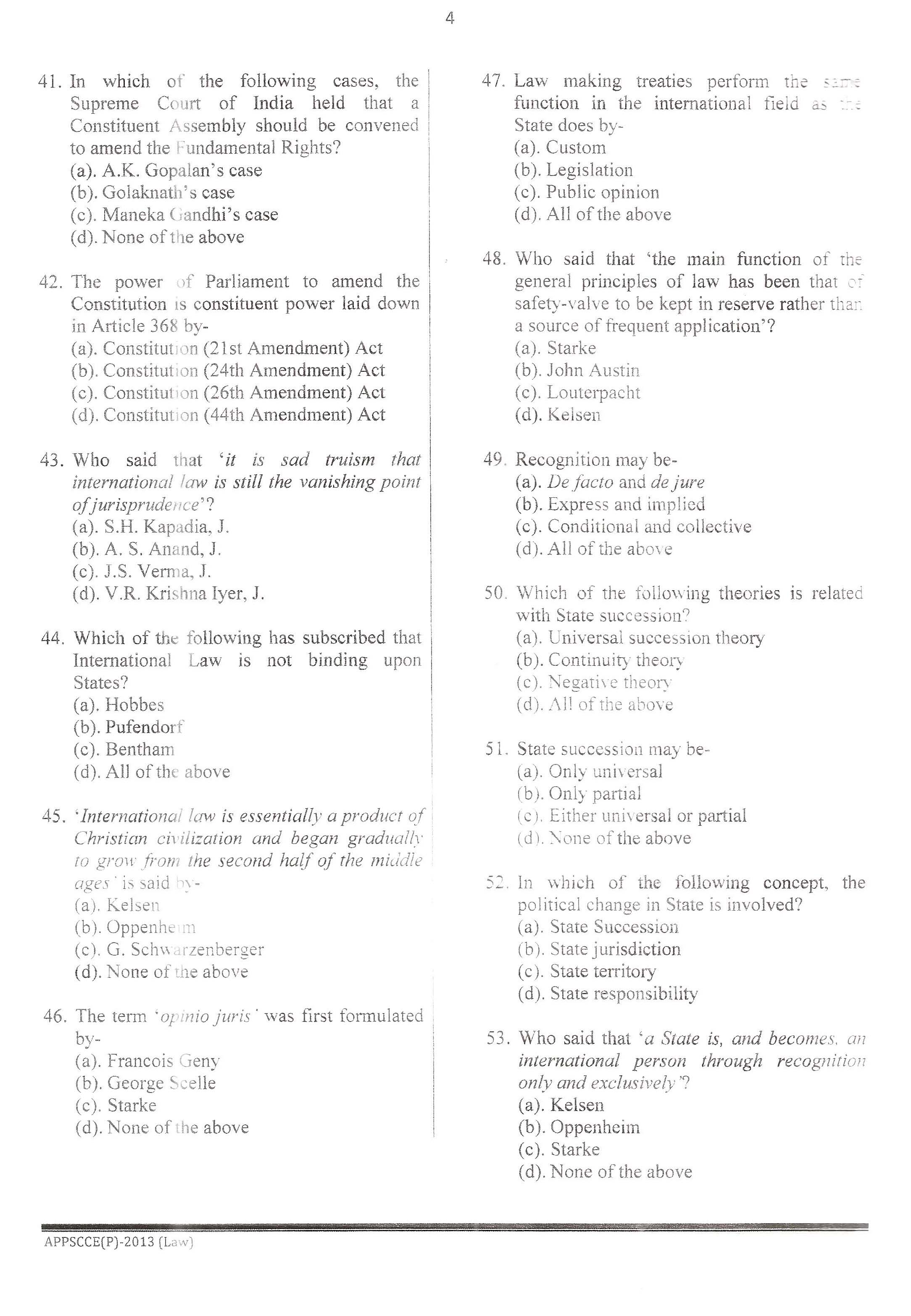 APPSC Combined Competitive Prelims Exam 2013 Law 5