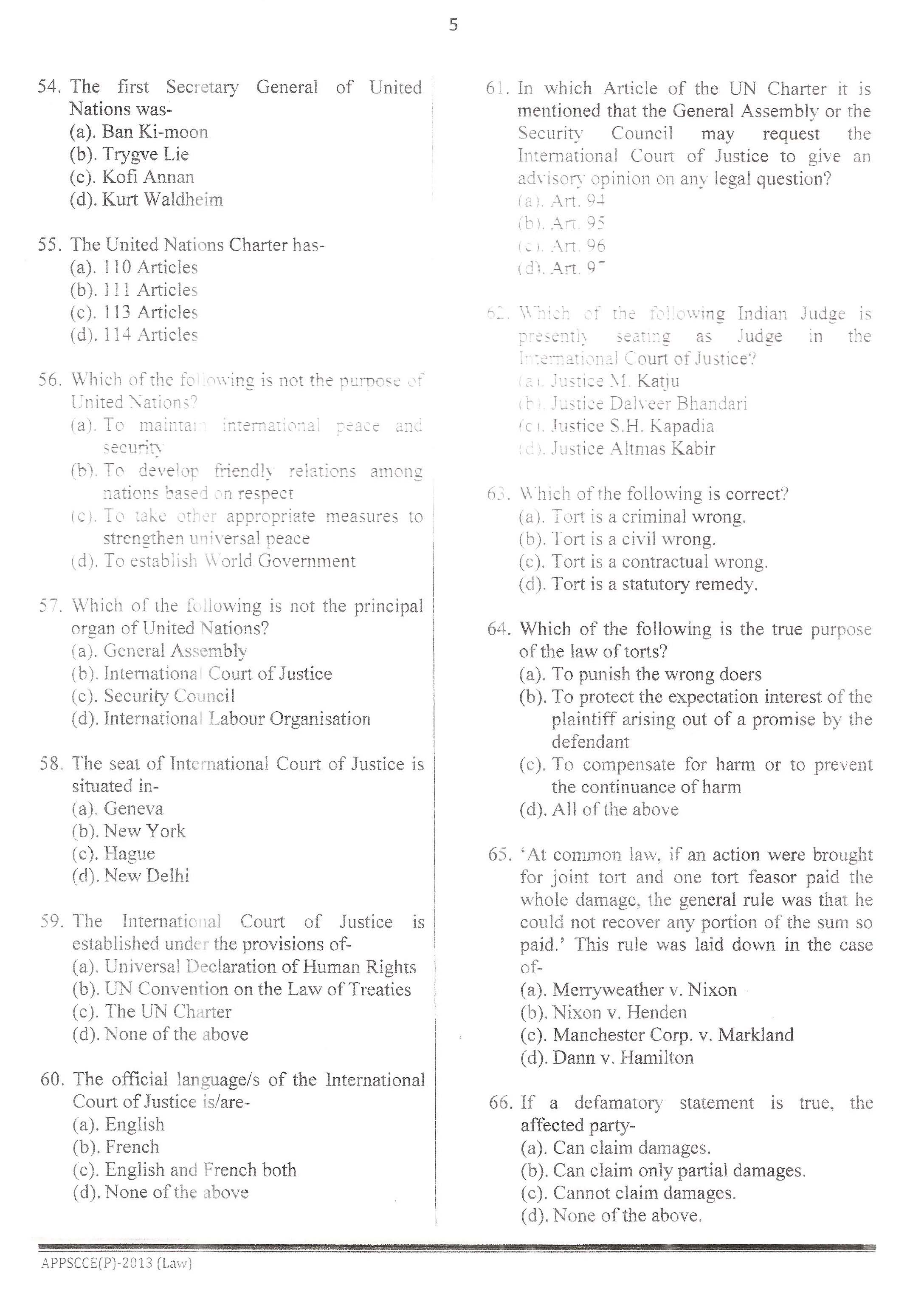 APPSC Combined Competitive Prelims Exam 2013 Law 6