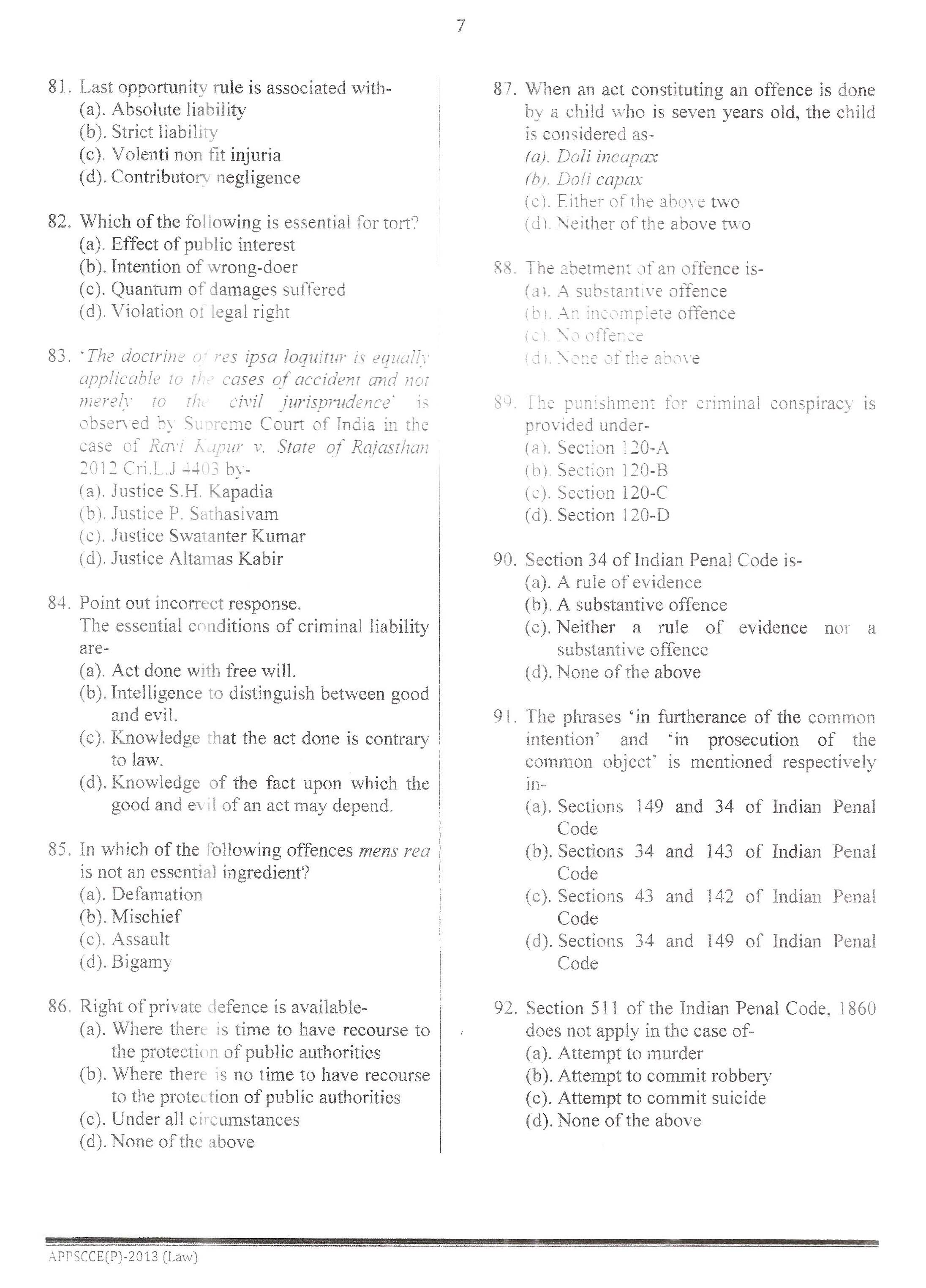 APPSC Combined Competitive Prelims Exam 2013 Law 8