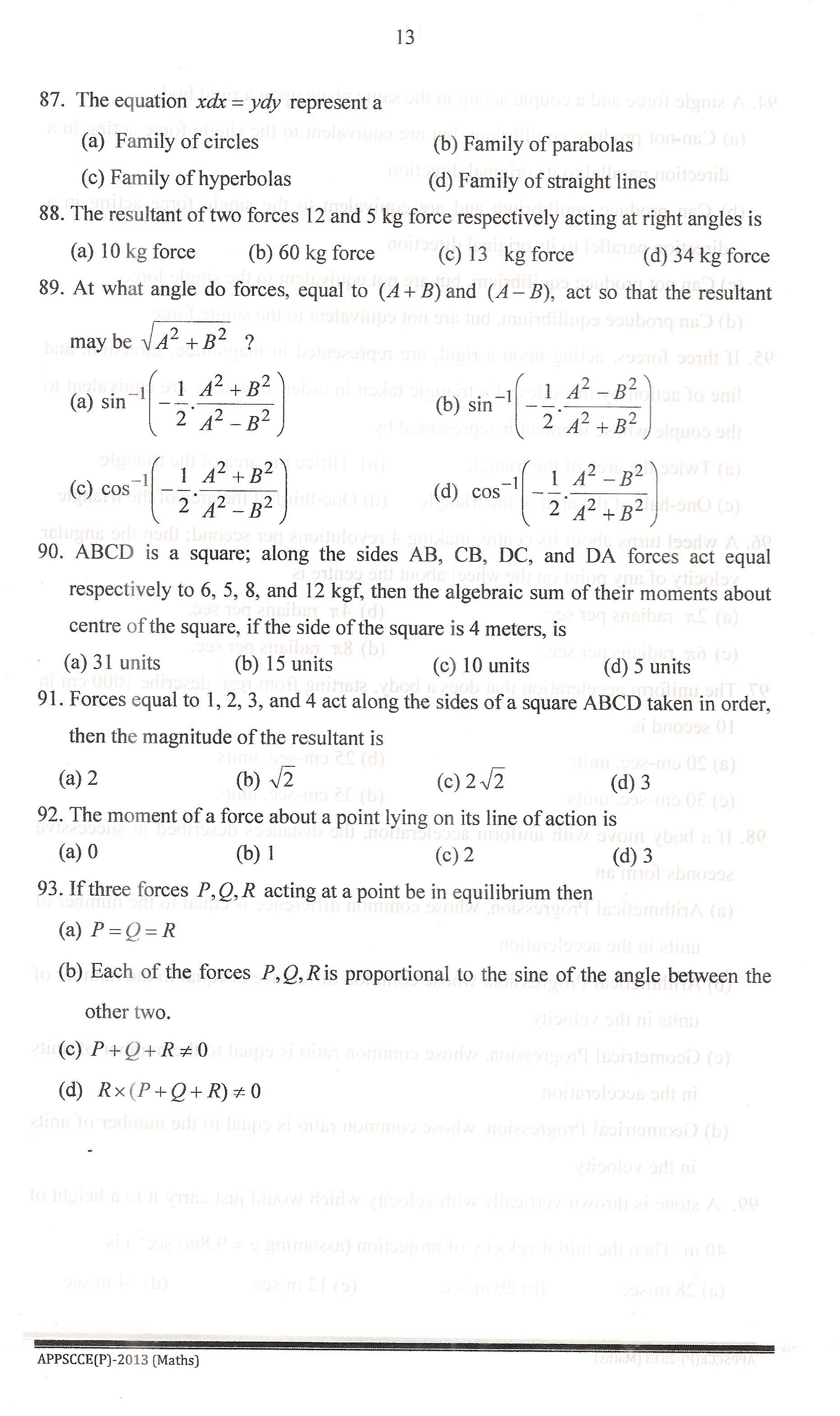 APPSC Combined Competitive Prelims Exam 2013 Mathematics 14