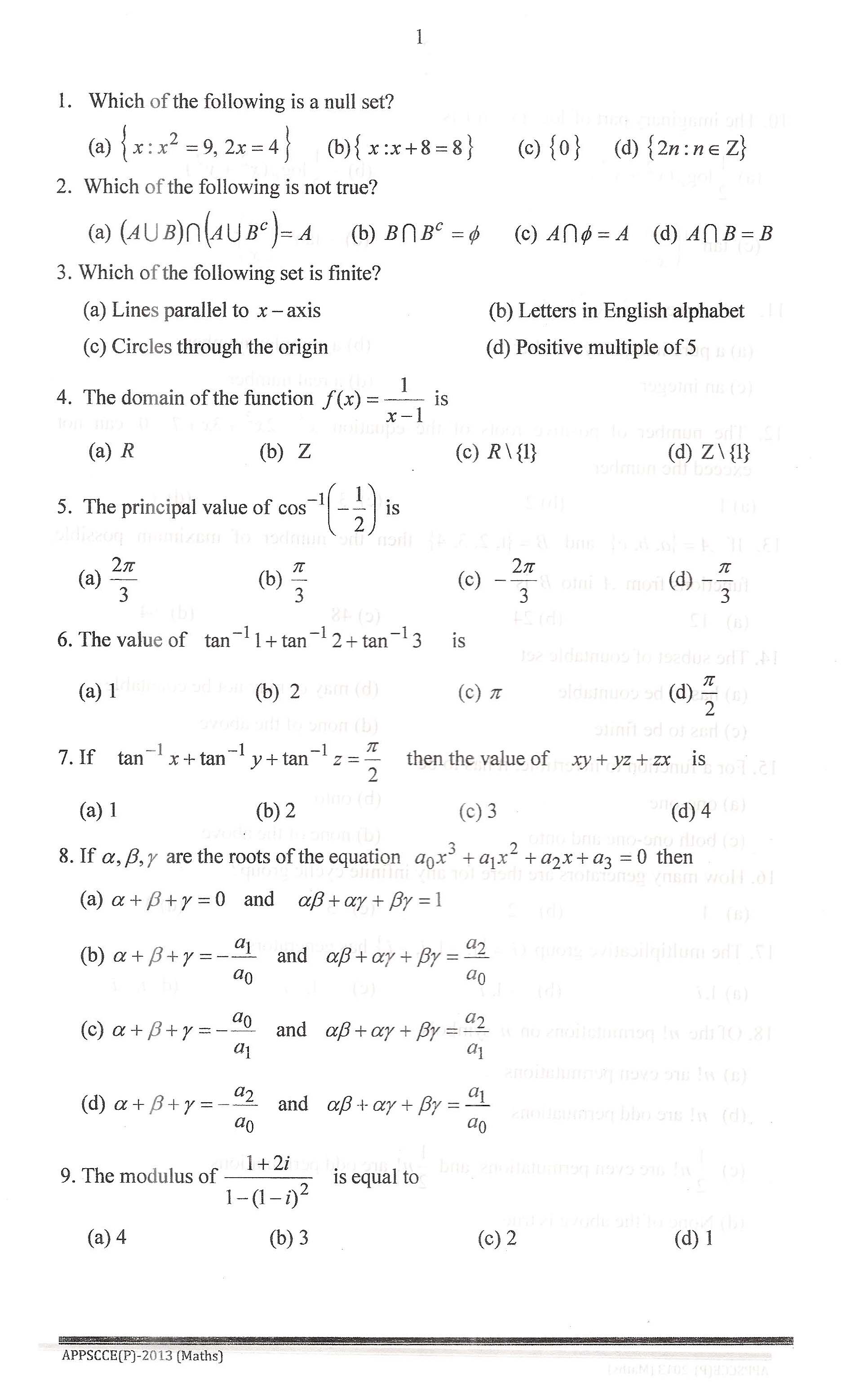 APPSC Combined Competitive Prelims Exam 2013 Mathematics 2