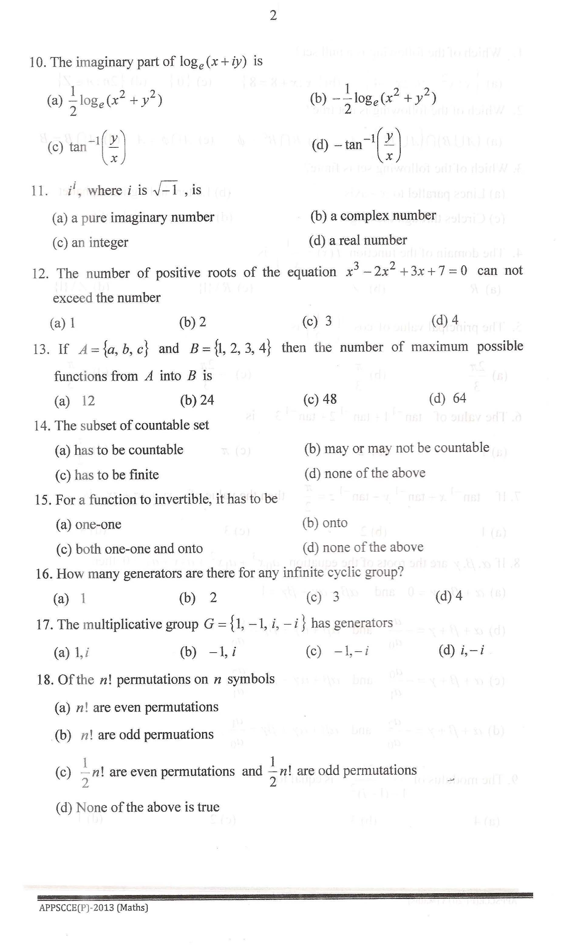 APPSC Combined Competitive Prelims Exam 2013 Mathematics 3