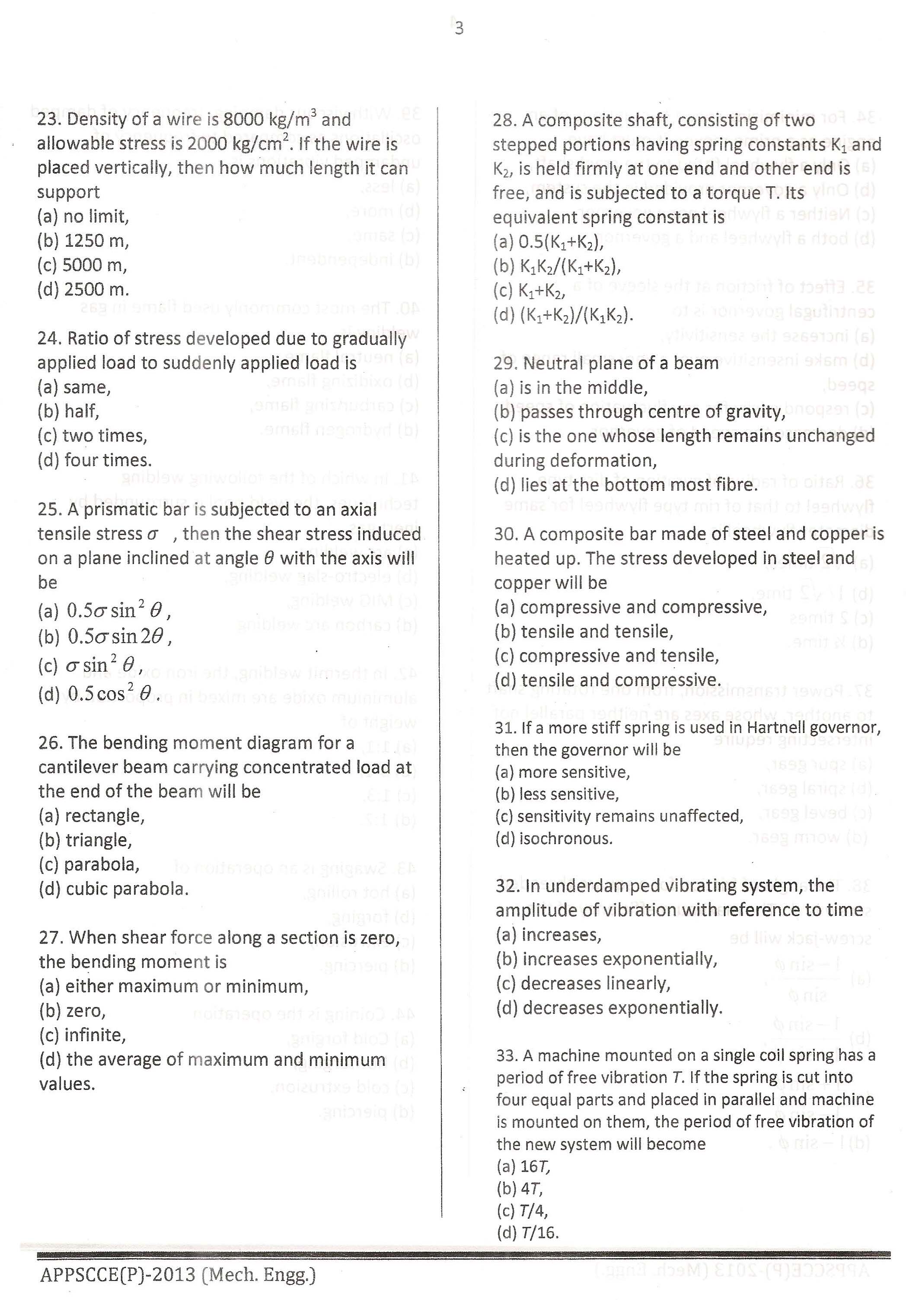 APPSC Combined Competitive Prelims Exam 2013 Mechanical Engineering 4