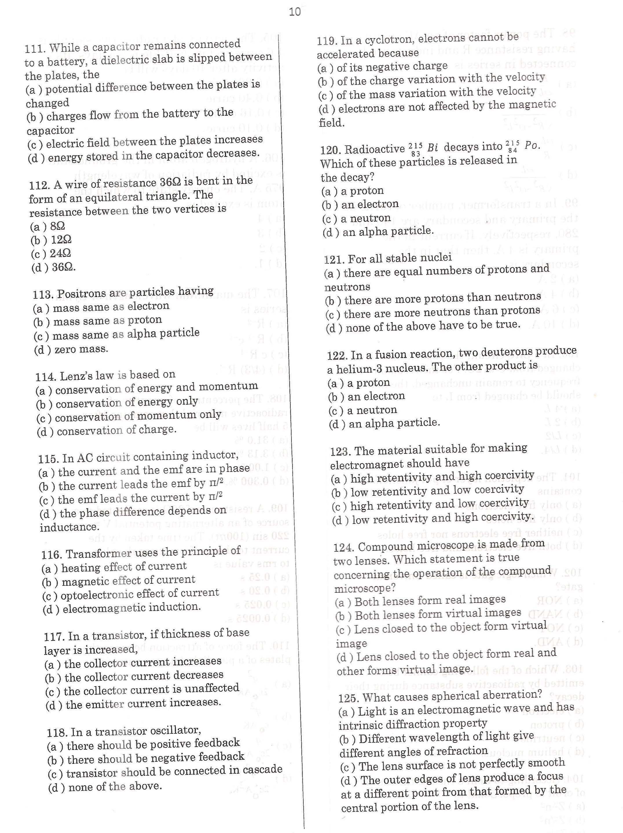 APPSC Combined Competitive Prelims Exam 2013 Physics 11