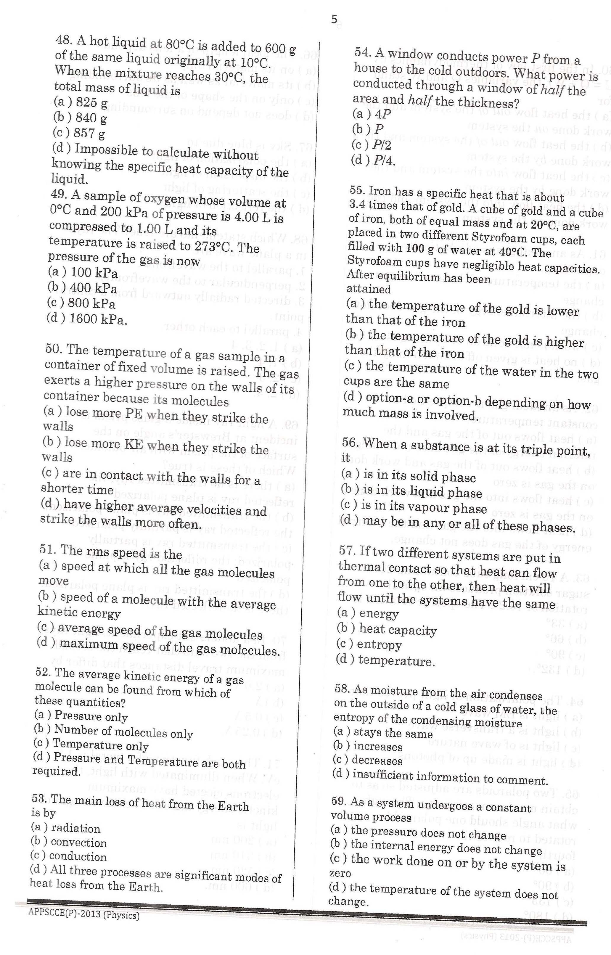 APPSC Combined Competitive Prelims Exam 2013 Physics 6
