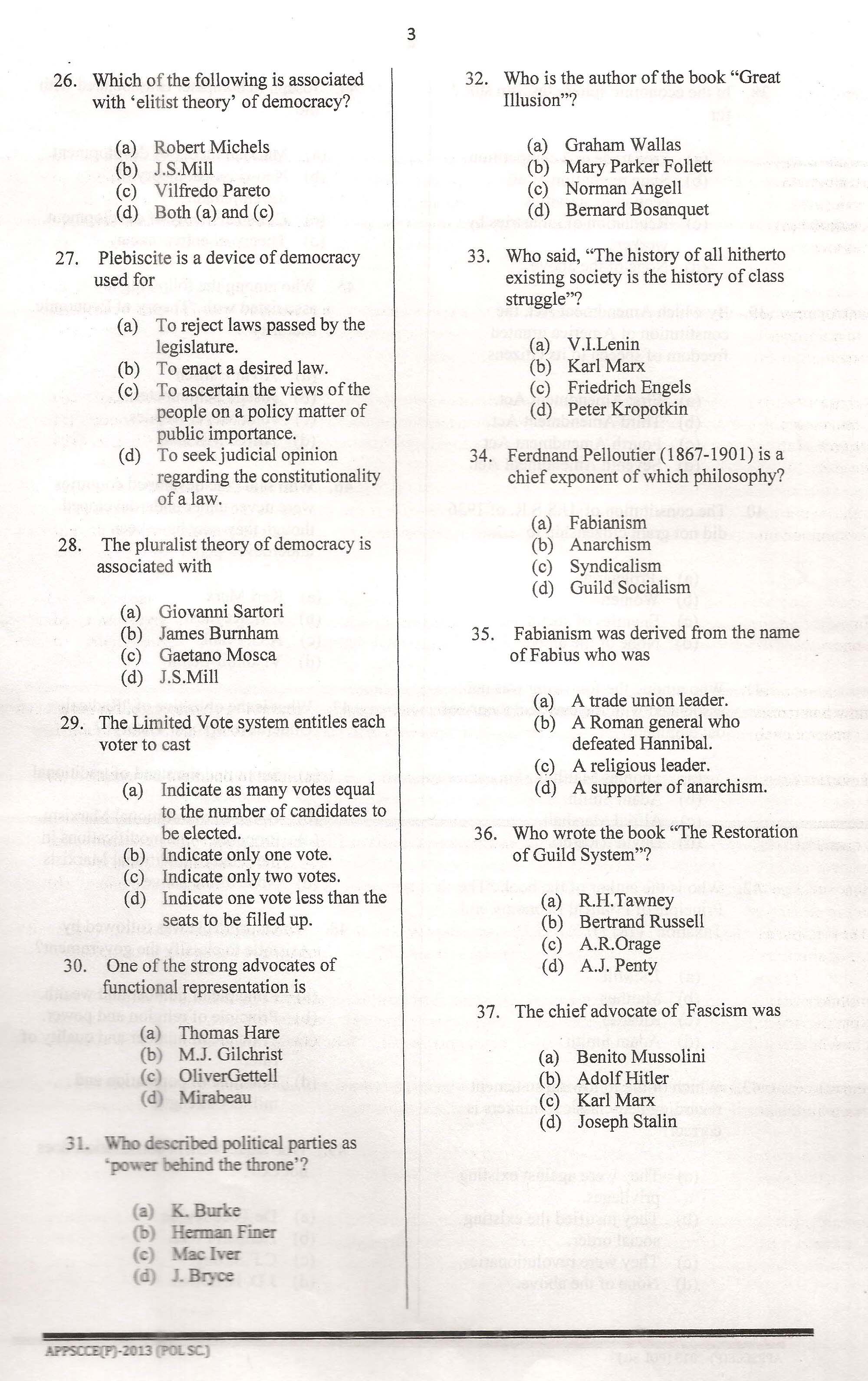 APPSC Combined Competitive Prelims Exam 2013 Political Science 4