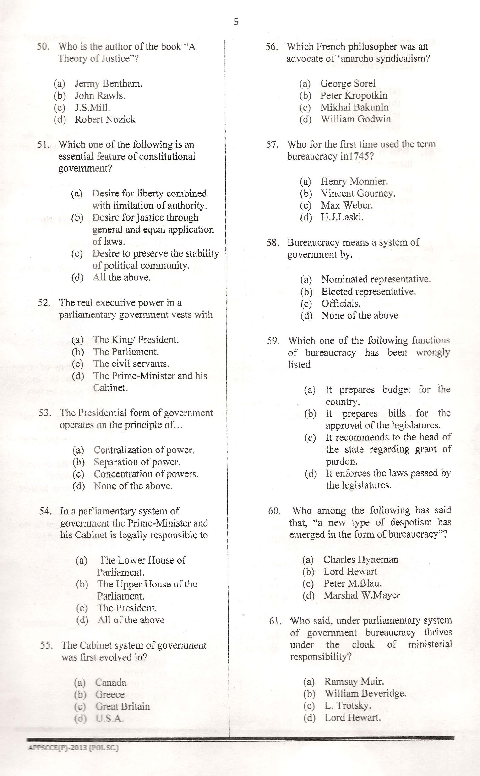 APPSC Combined Competitive Prelims Exam 2013 Political Science 6