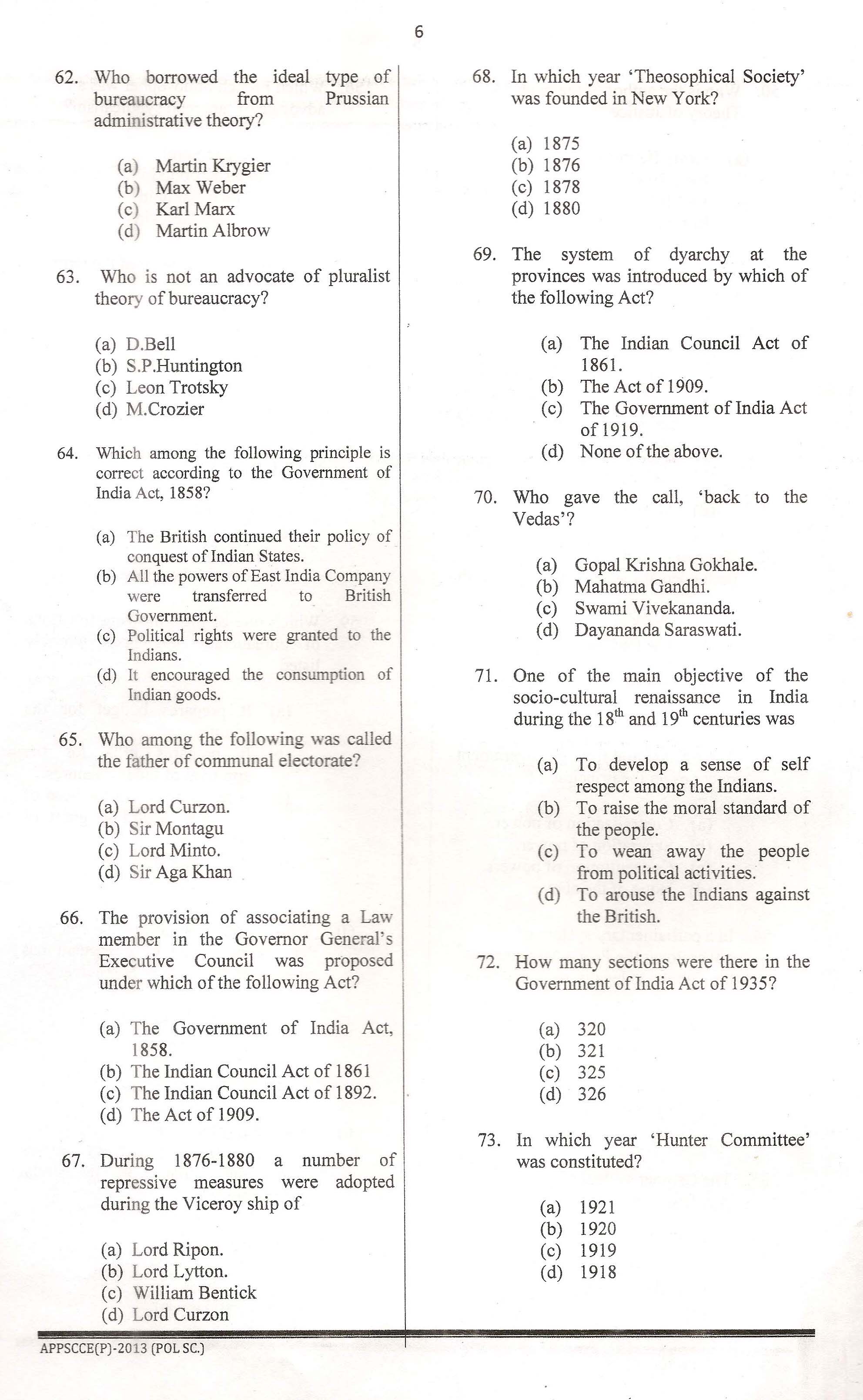 APPSC Combined Competitive Prelims Exam 2013 Political Science 7