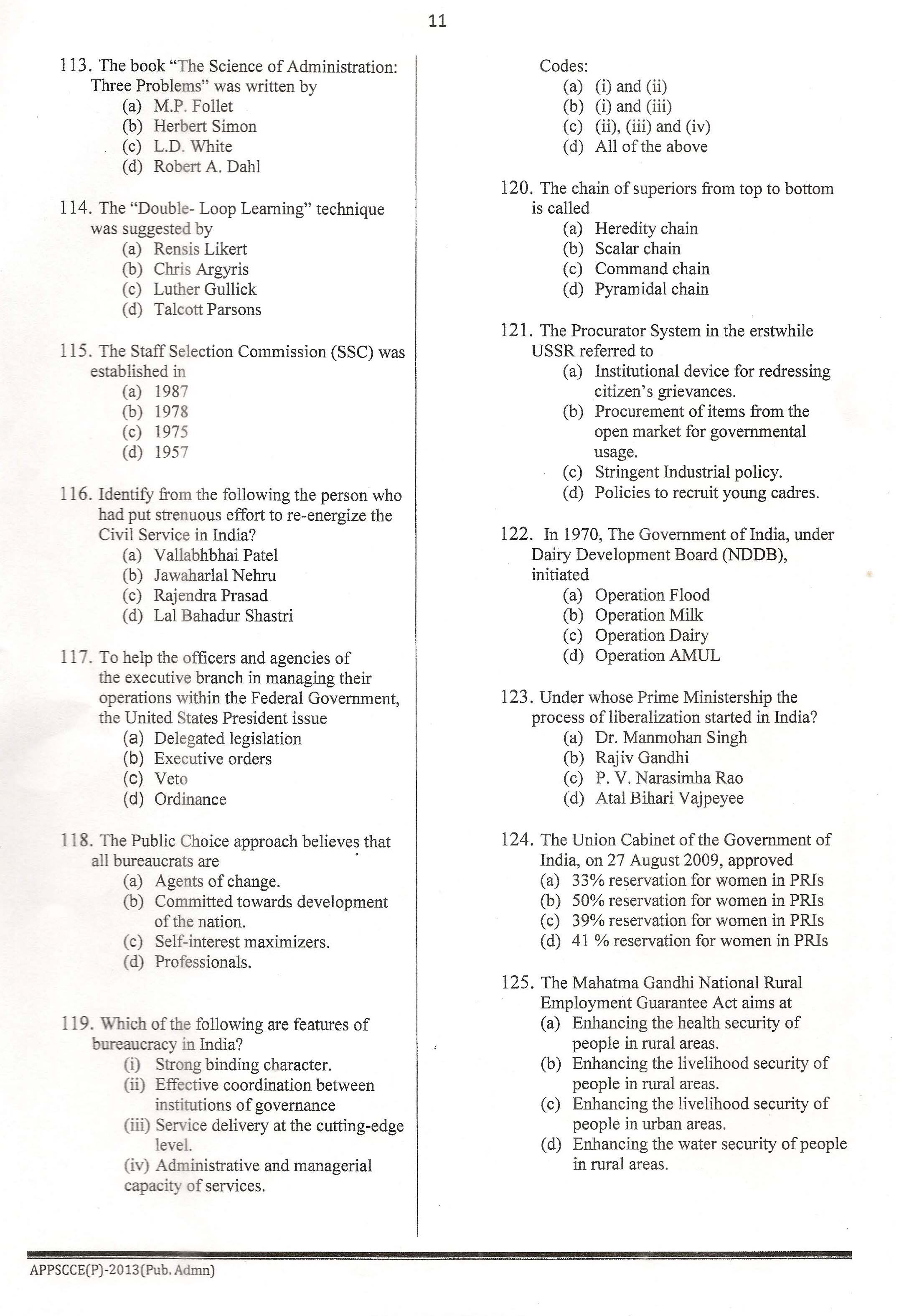APPSC Combined Competitive Prelims Exam 2013 Public Administration 12
