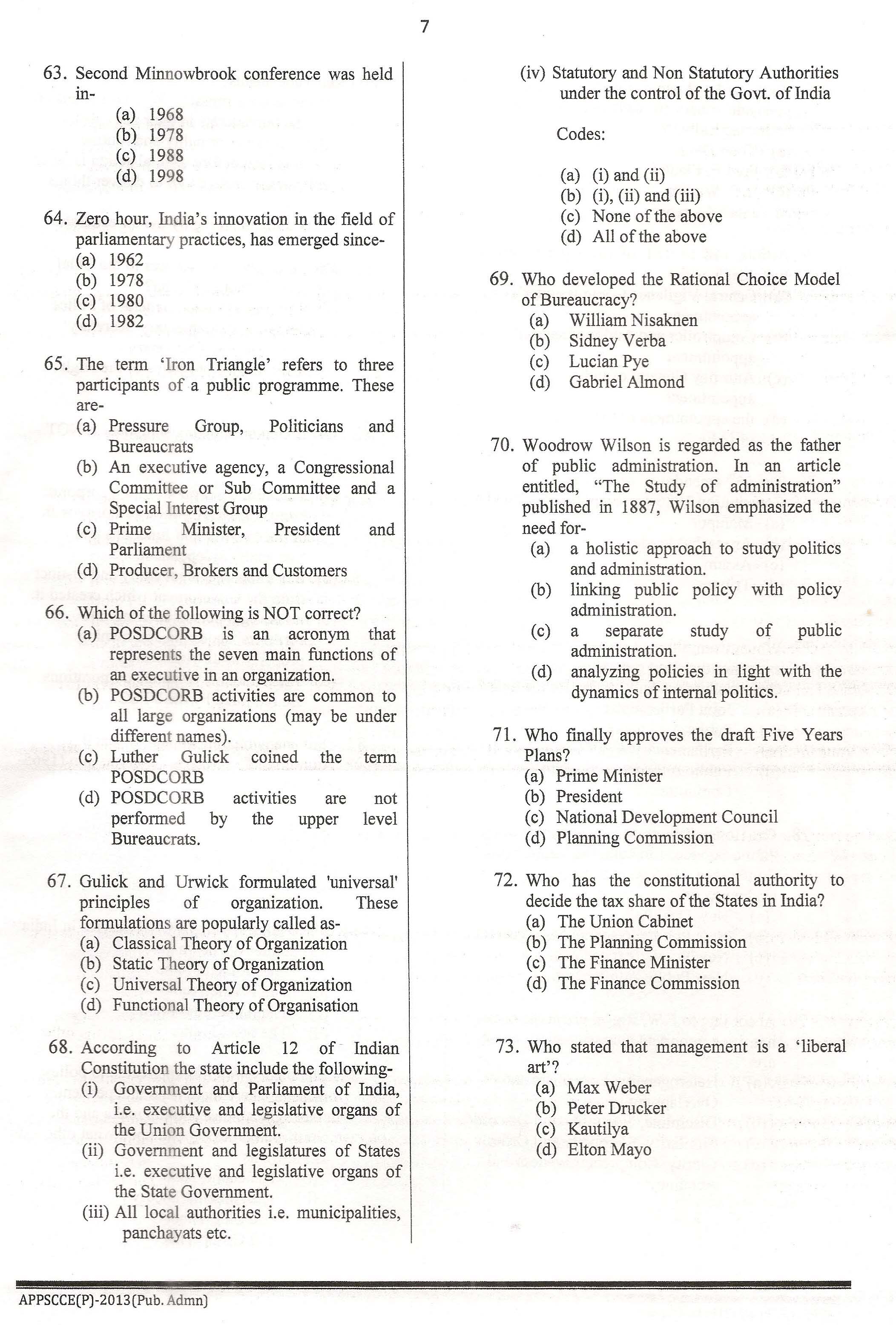 APPSC Combined Competitive Prelims Exam 2013 Public Administration 8