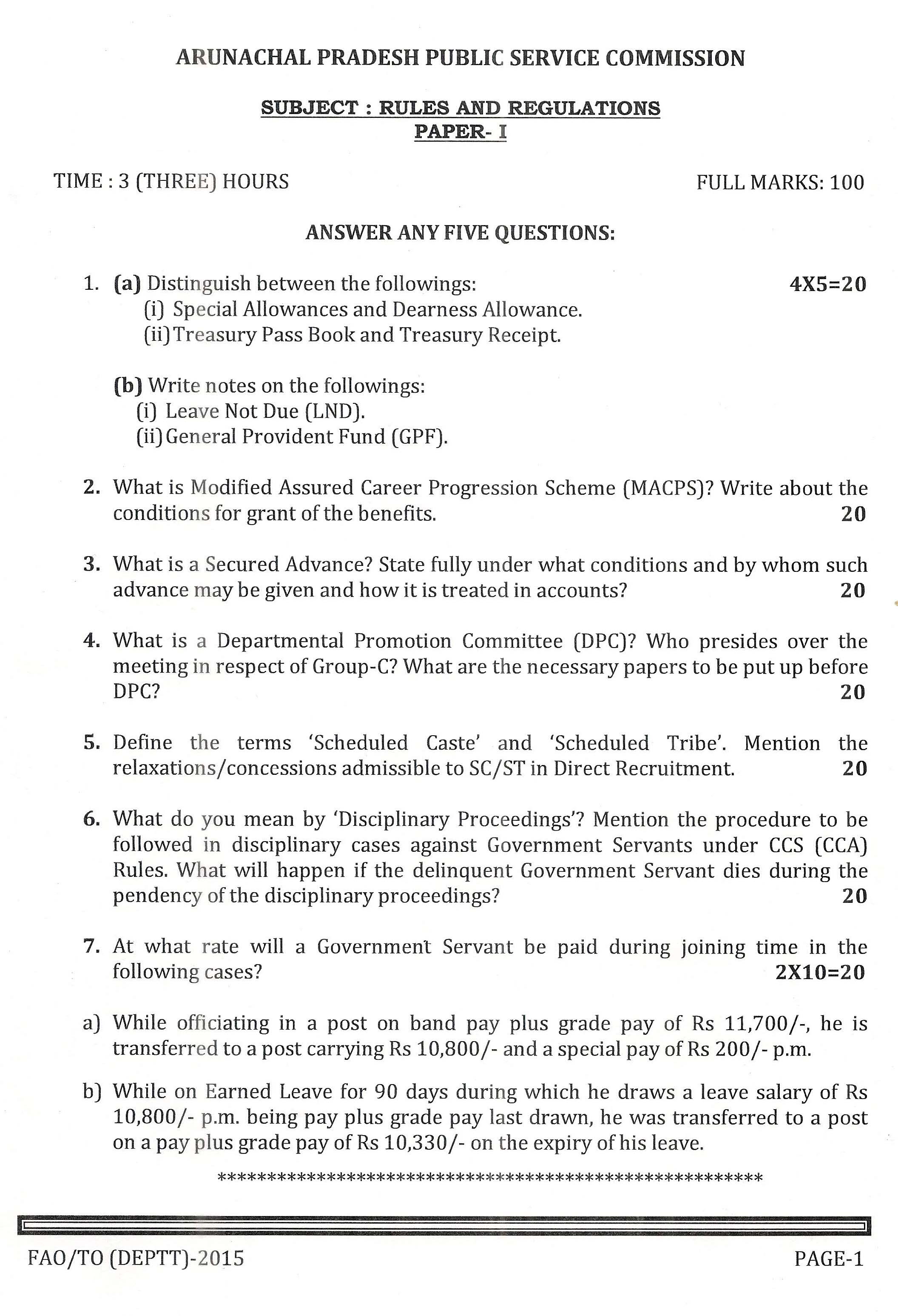 APPSC FAO TO Department Exam 2015 Rules and Regulations Paper I 1