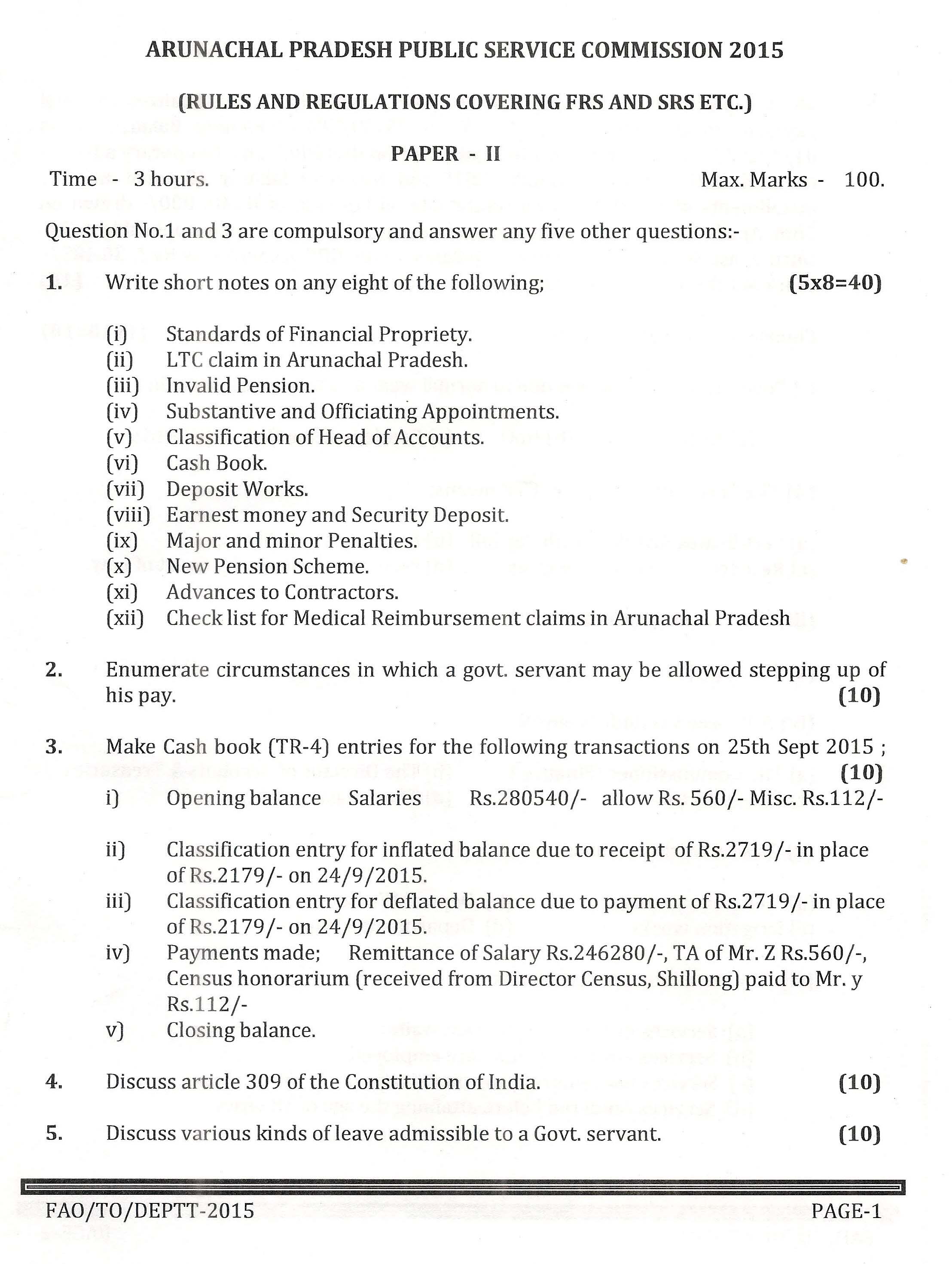 APPSC FAO TO Department Exam 2015 Rules and Regulations Paper II 1