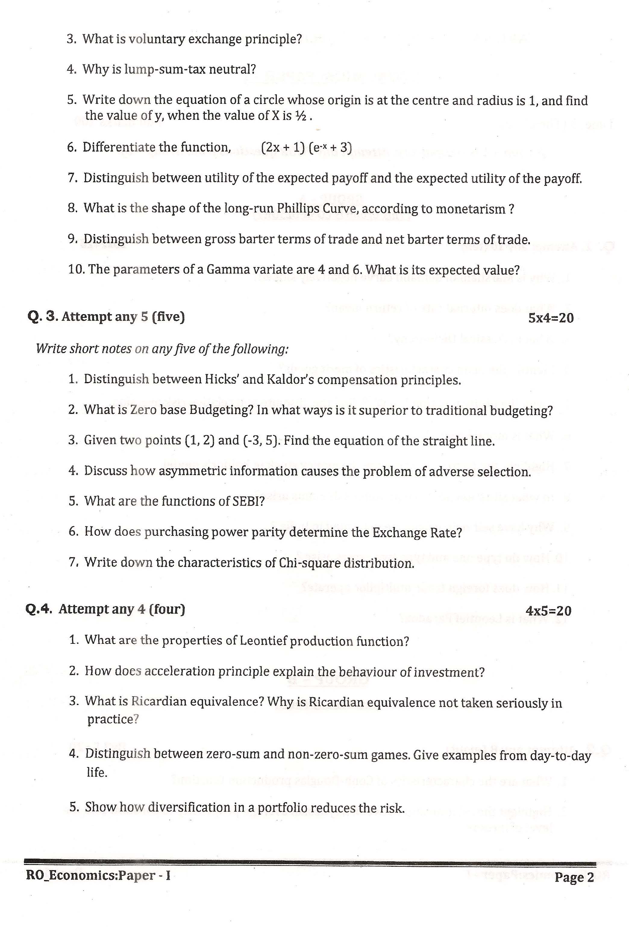 APPSC Research Officer Economics Paper I Exam Question Paper 2014 2