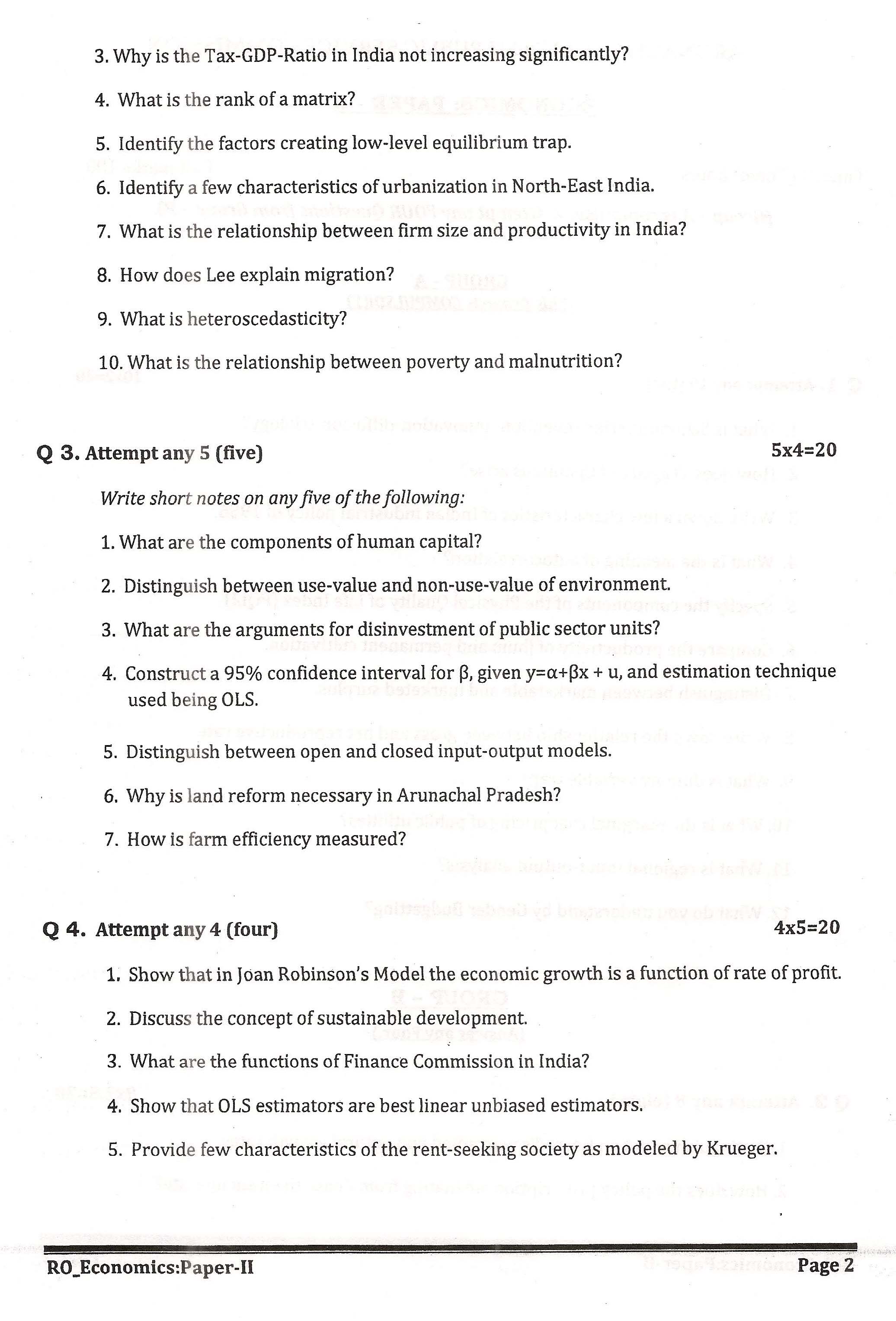 APPSC Research Officer Economics Paper II Exam Question Paper 2014 2