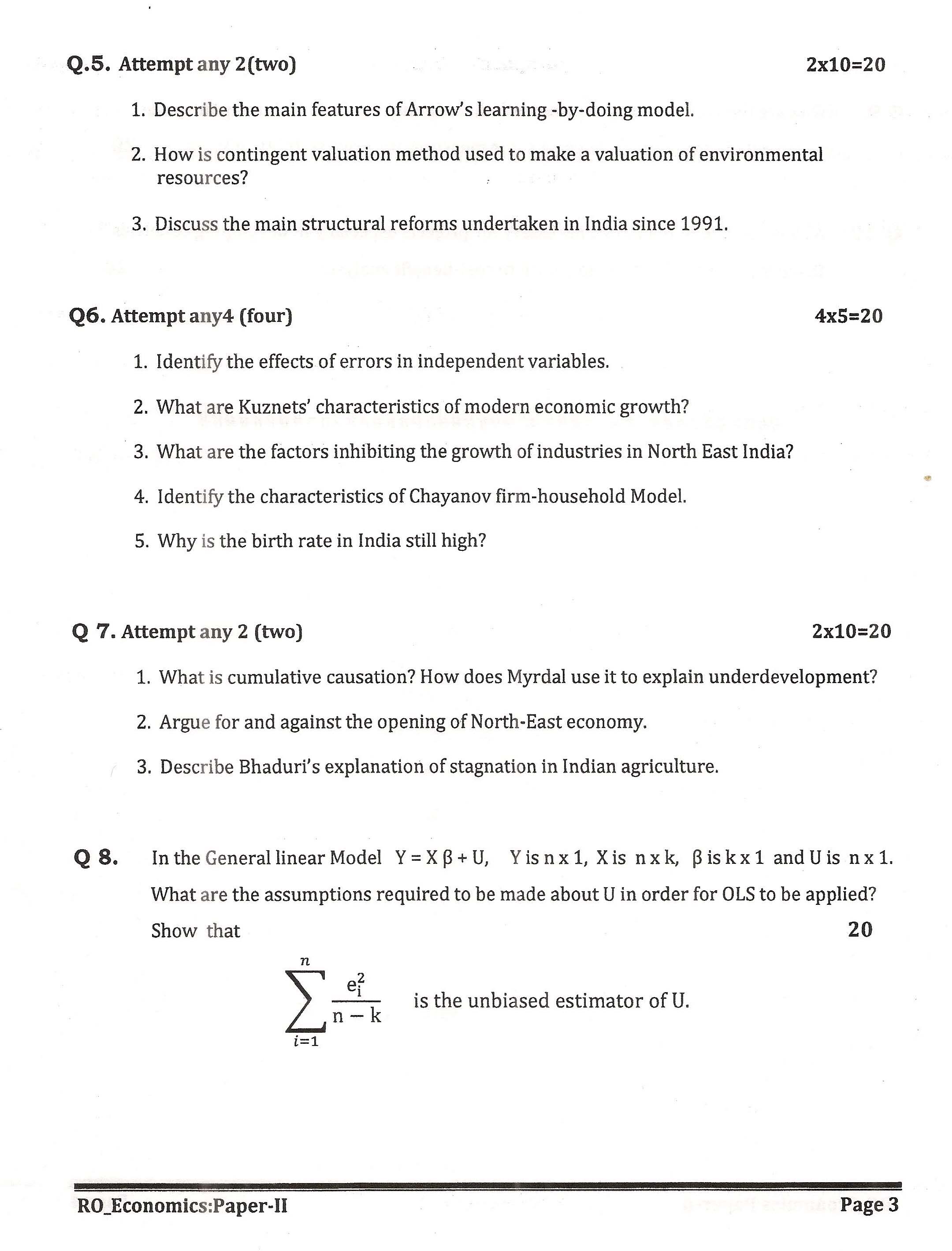 APPSC Research Officer Economics Paper II Exam Question Paper 2014 3